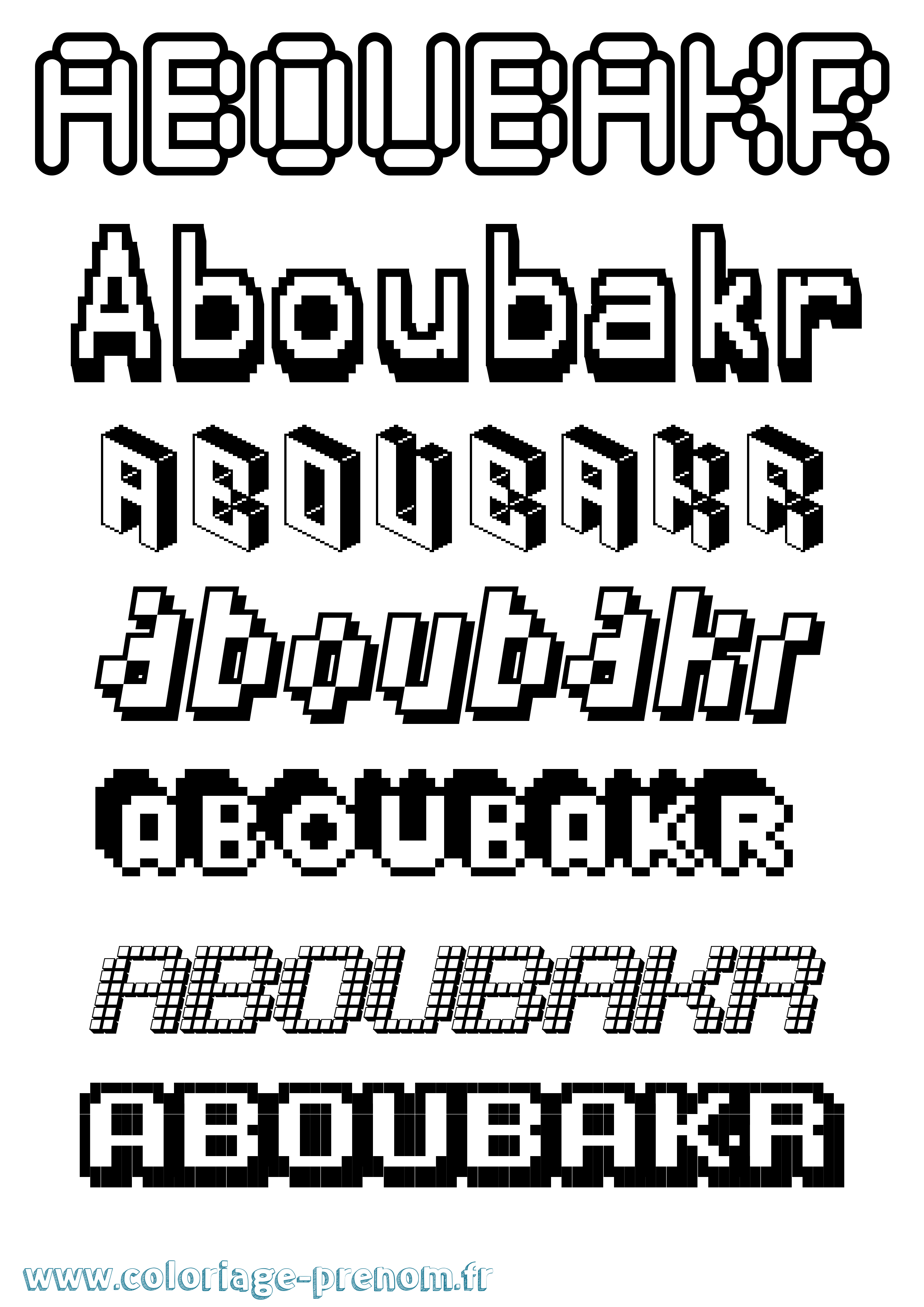 Coloriage prénom Aboubakr Pixel