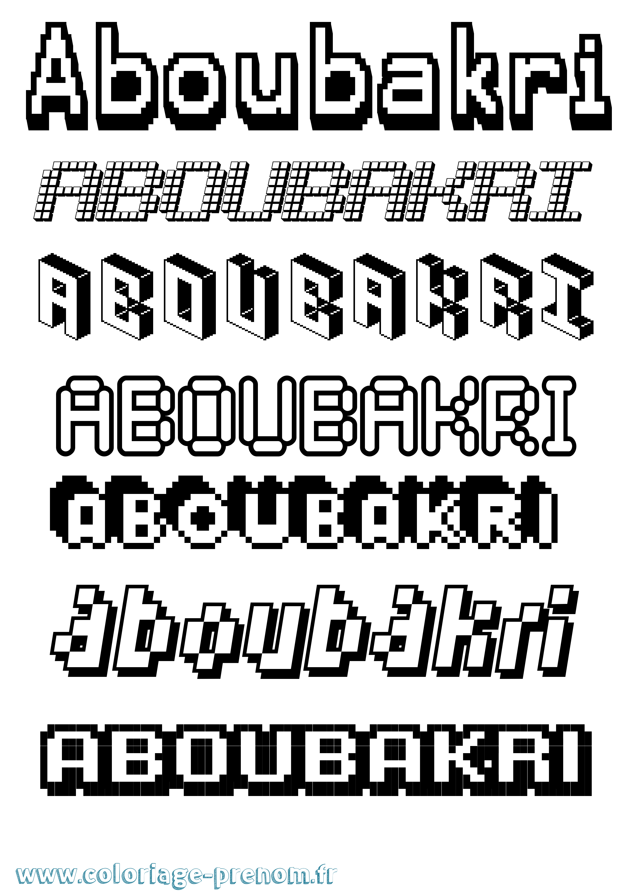 Coloriage prénom Aboubakri Pixel