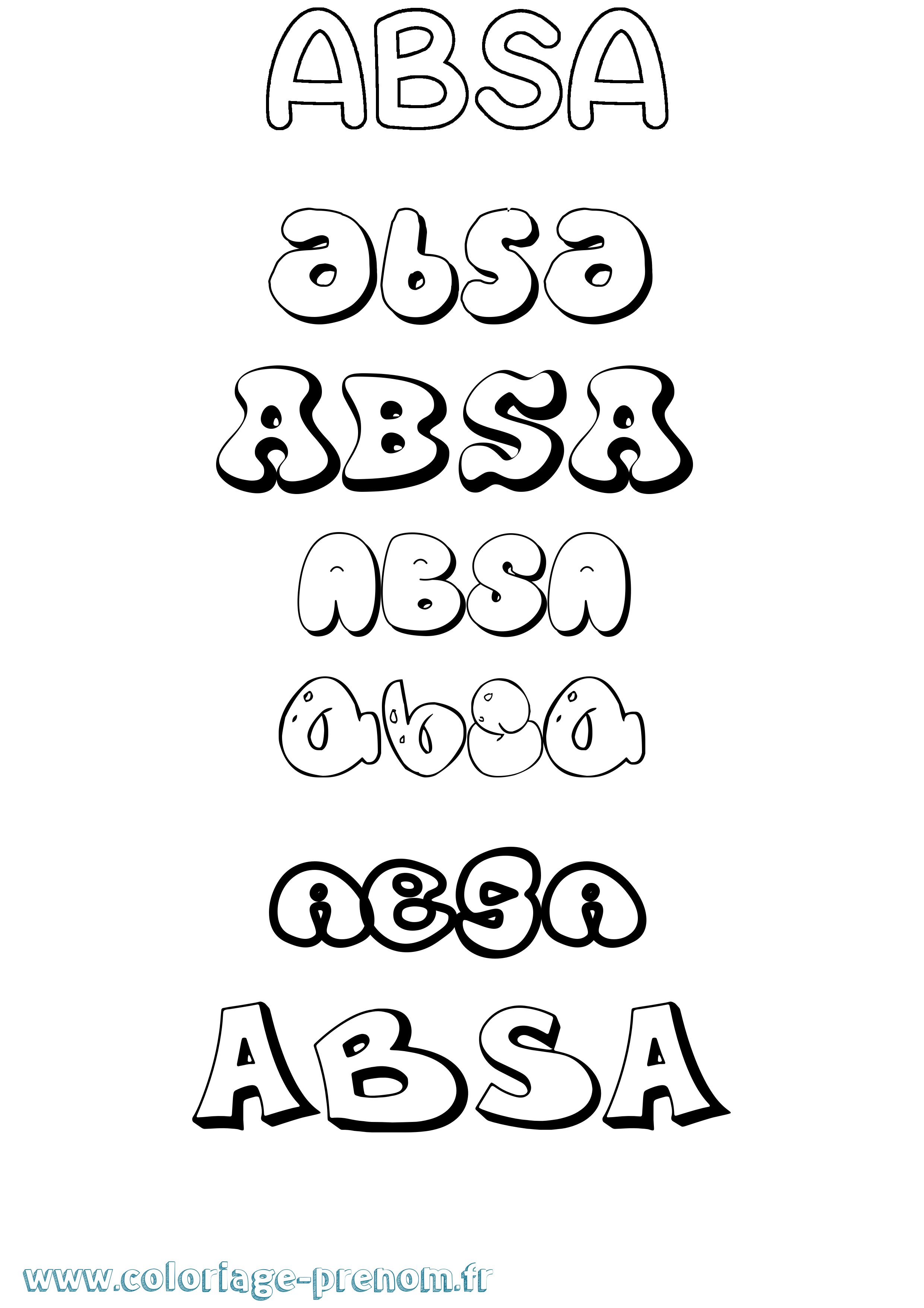 Coloriage prénom Absa Bubble