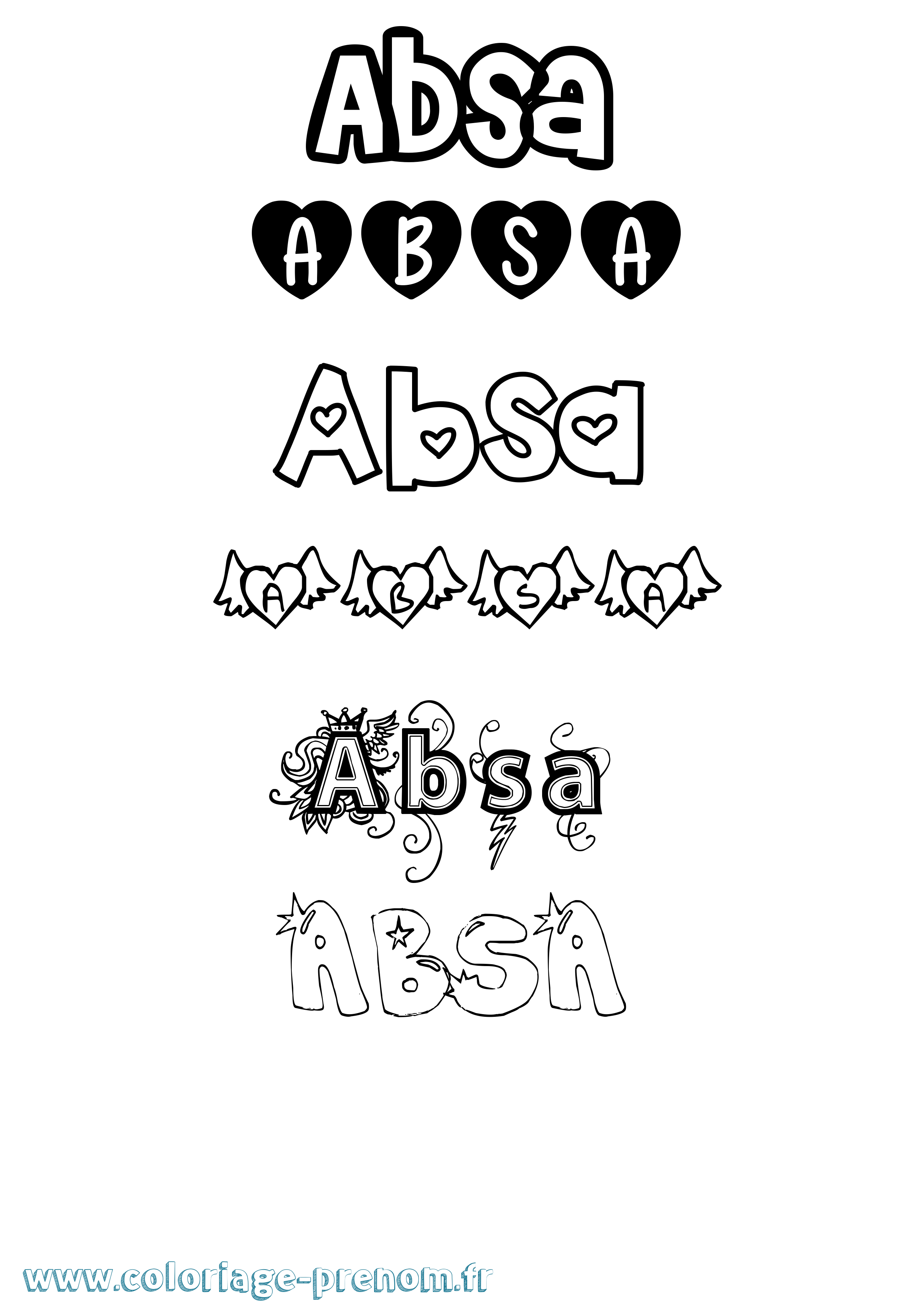 Coloriage Absa Girly Coloriage prénom Absa Girly