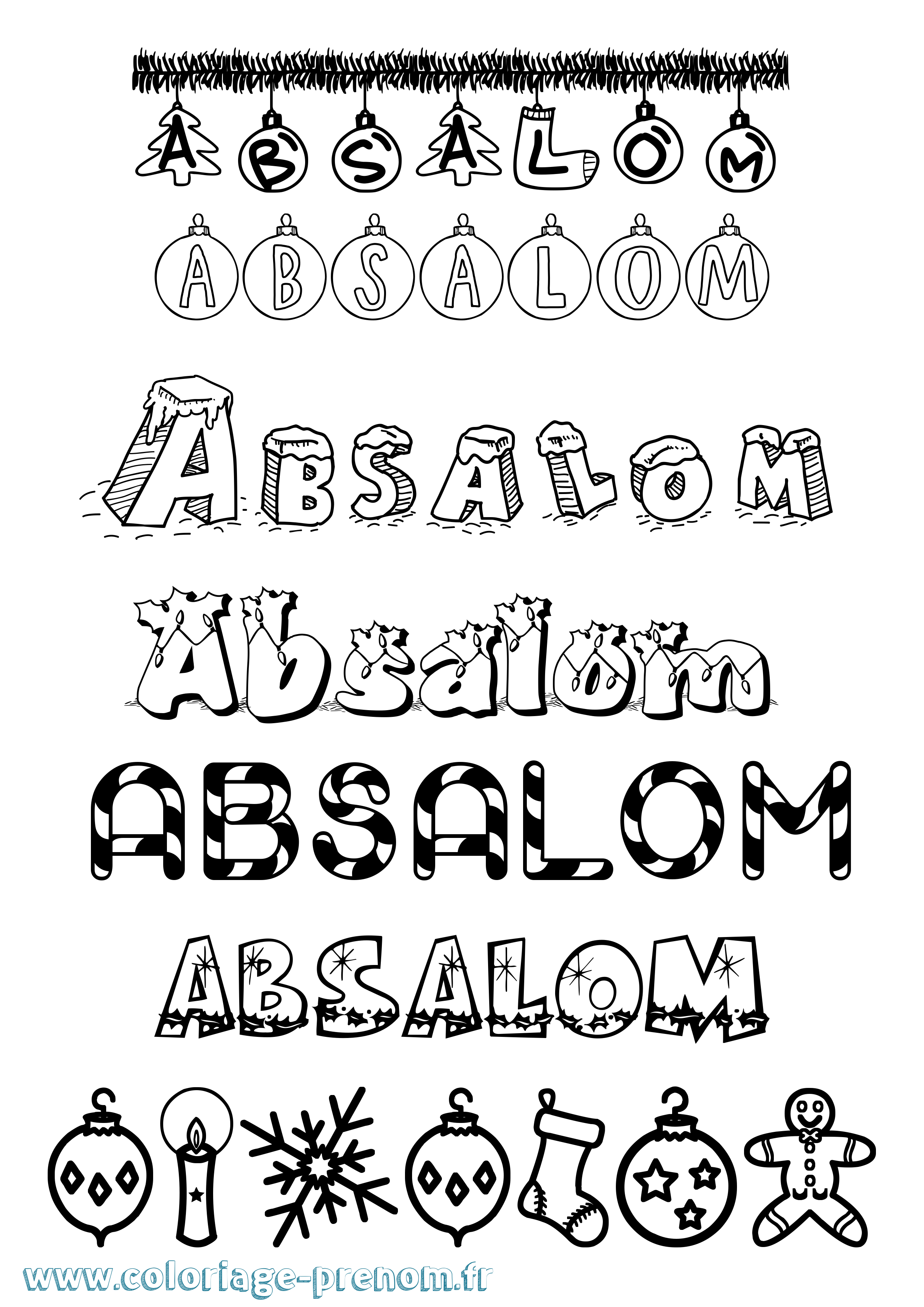 Coloriage Absalom Noël Coloriage prénom Absalom Noël
