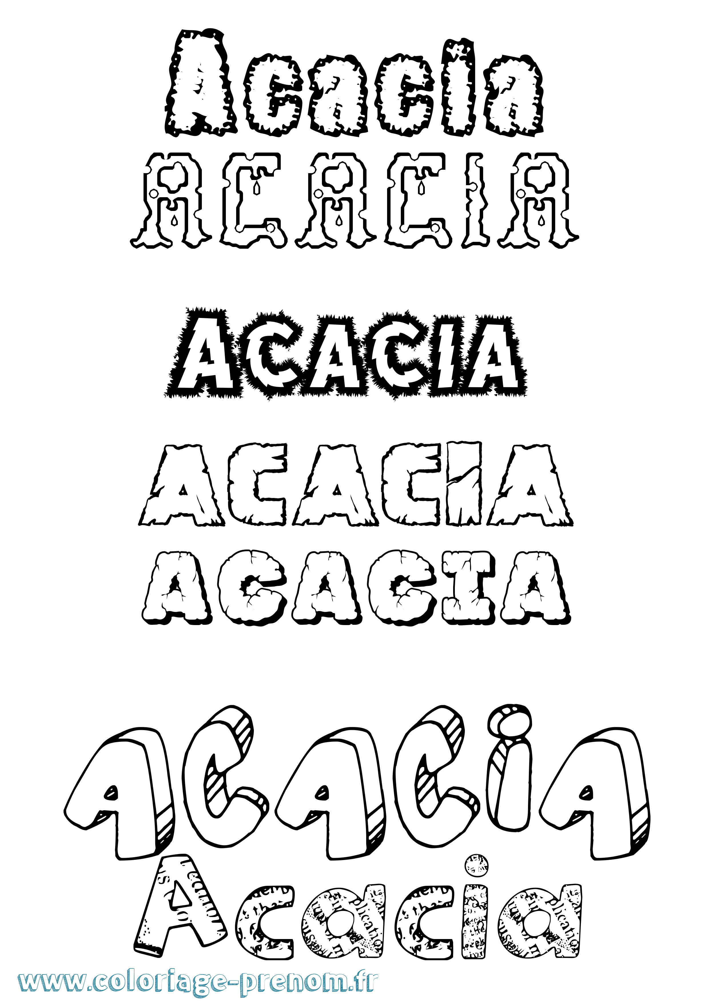 Coloriage prénom Acacia Destructuré