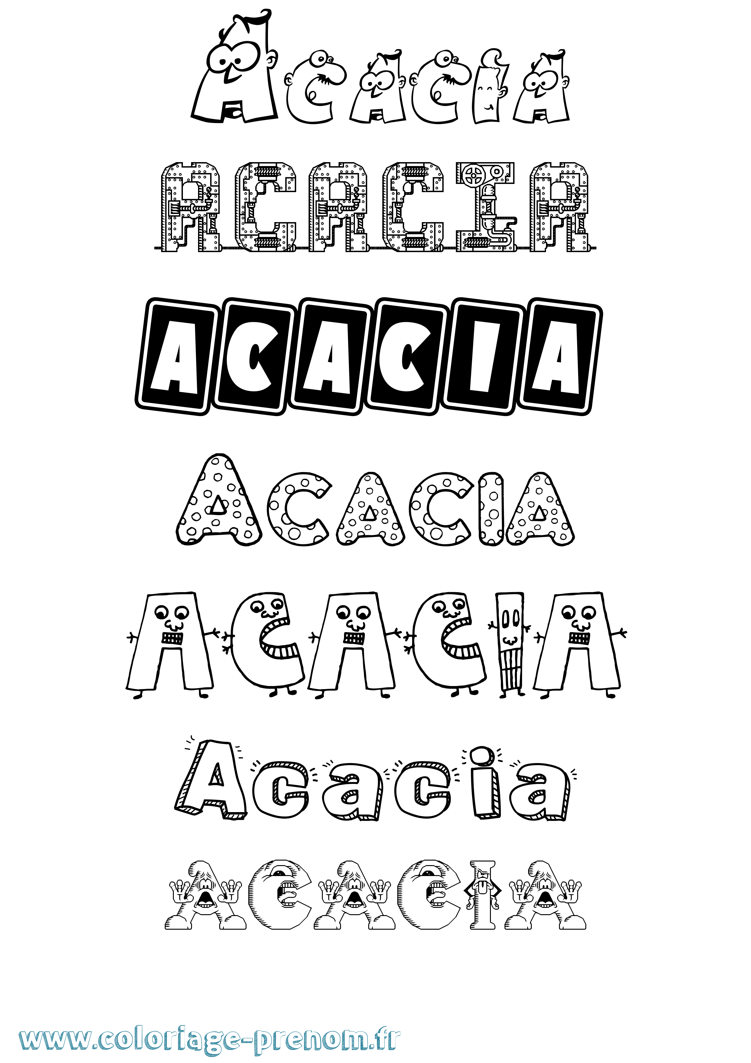 Coloriage prénom Acacia Fun