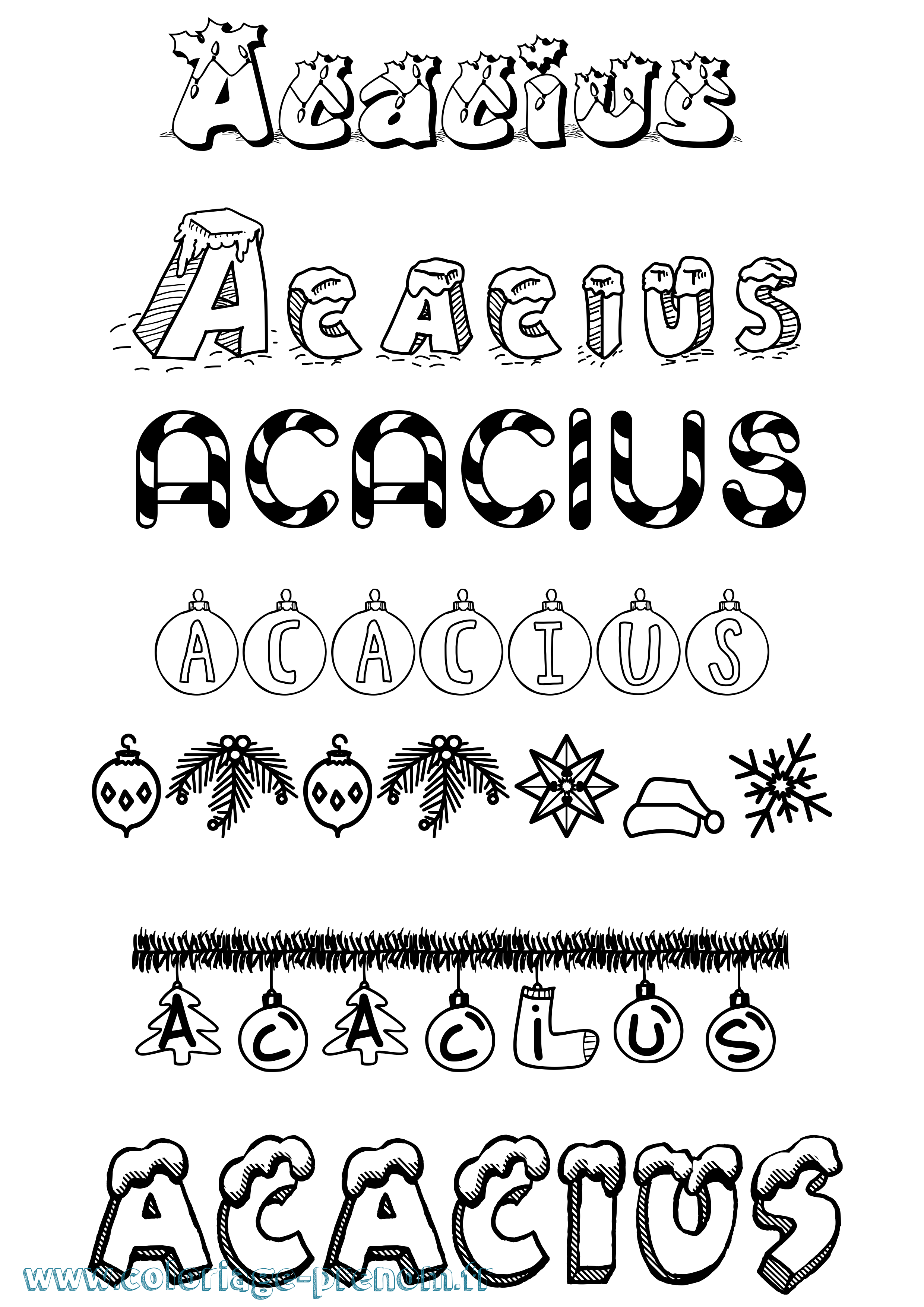 Coloriage Acacius Noël Coloriage prénom Acacius Noël