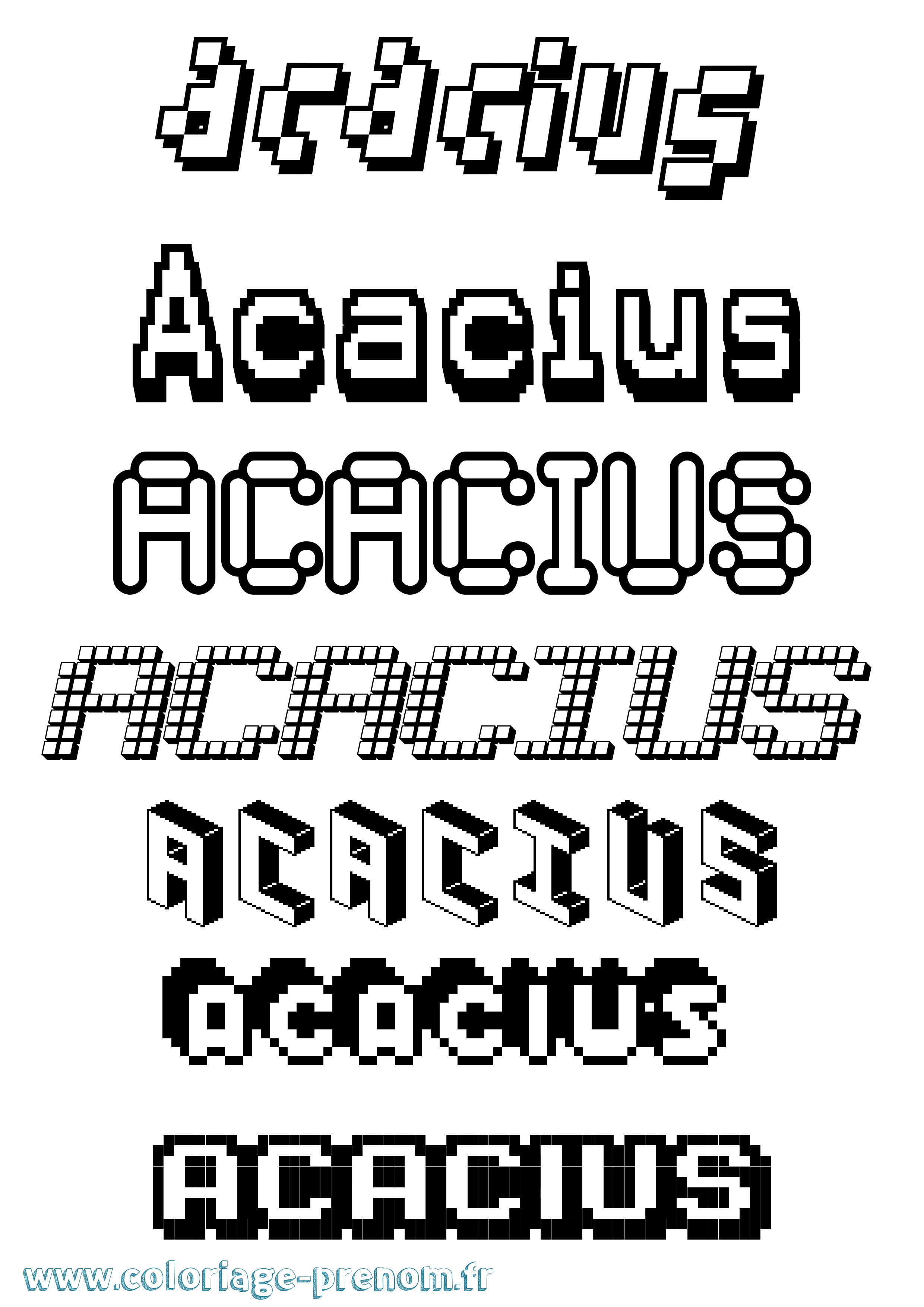 Coloriage prénom Acacius Pixel