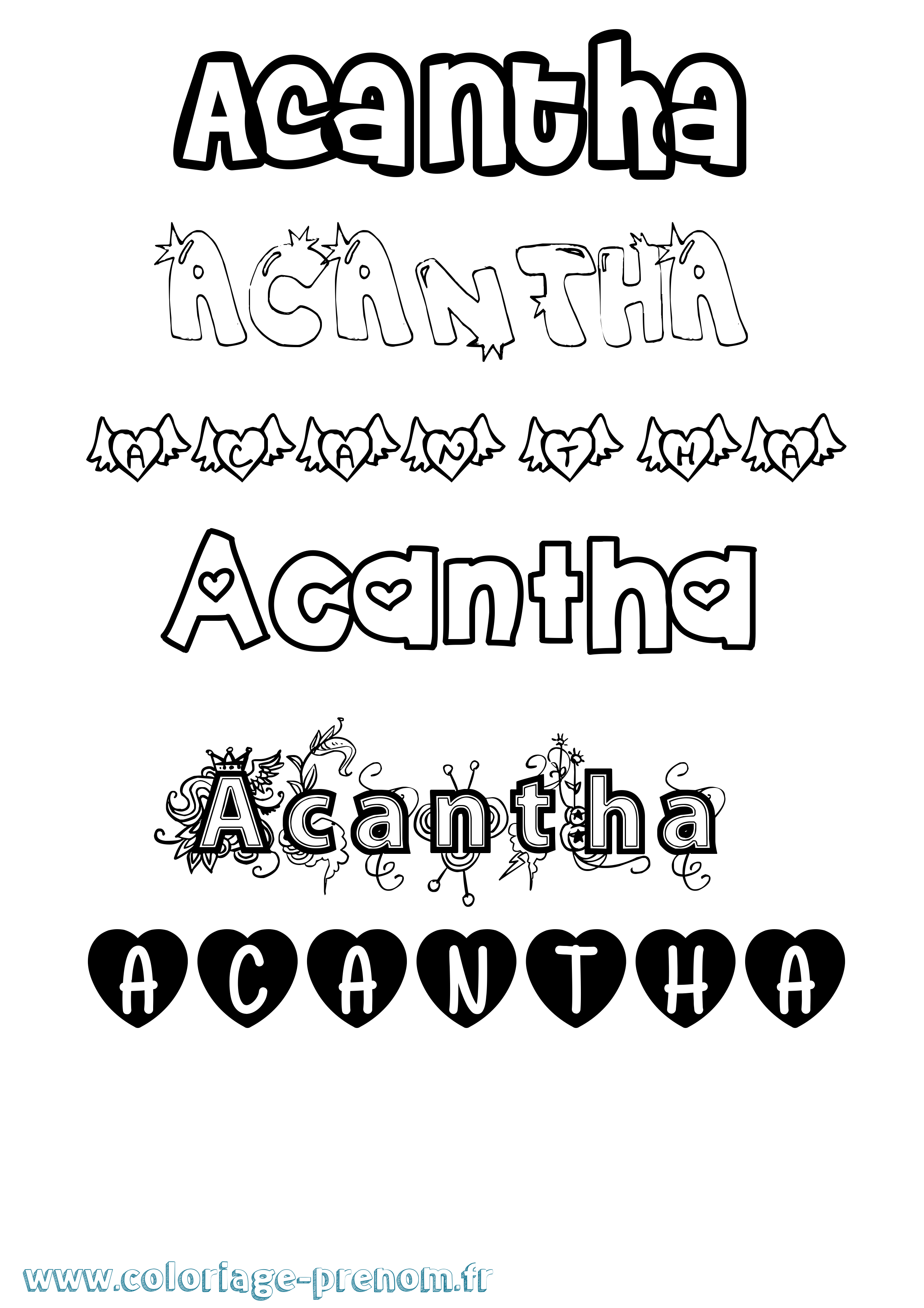 Coloriage prénom Acantha Girly