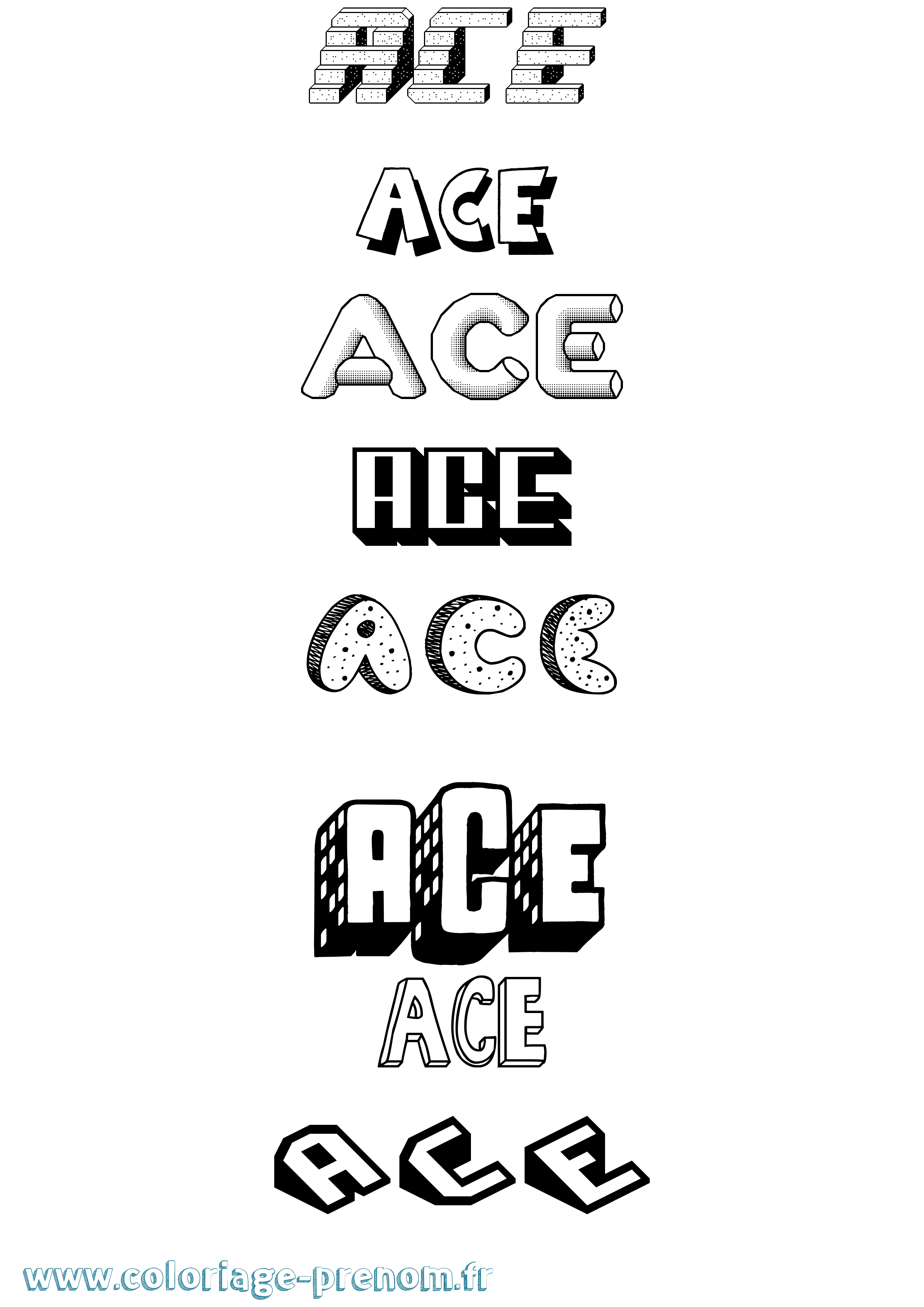 Coloriage Ace Effet 3D Coloriage prénom Ace Effet 3D