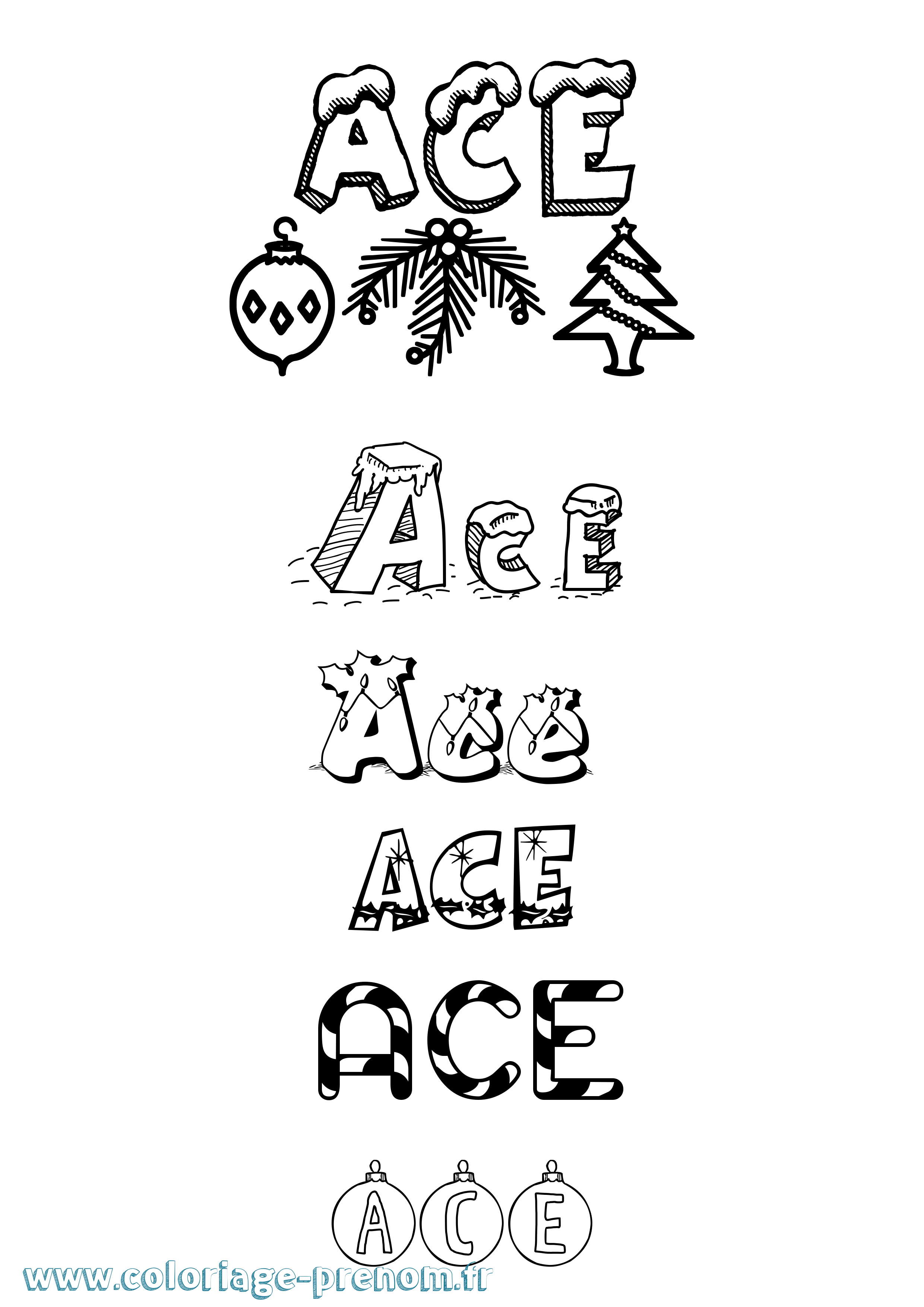 Coloriage Ace Noël Coloriage prénom Ace Noël