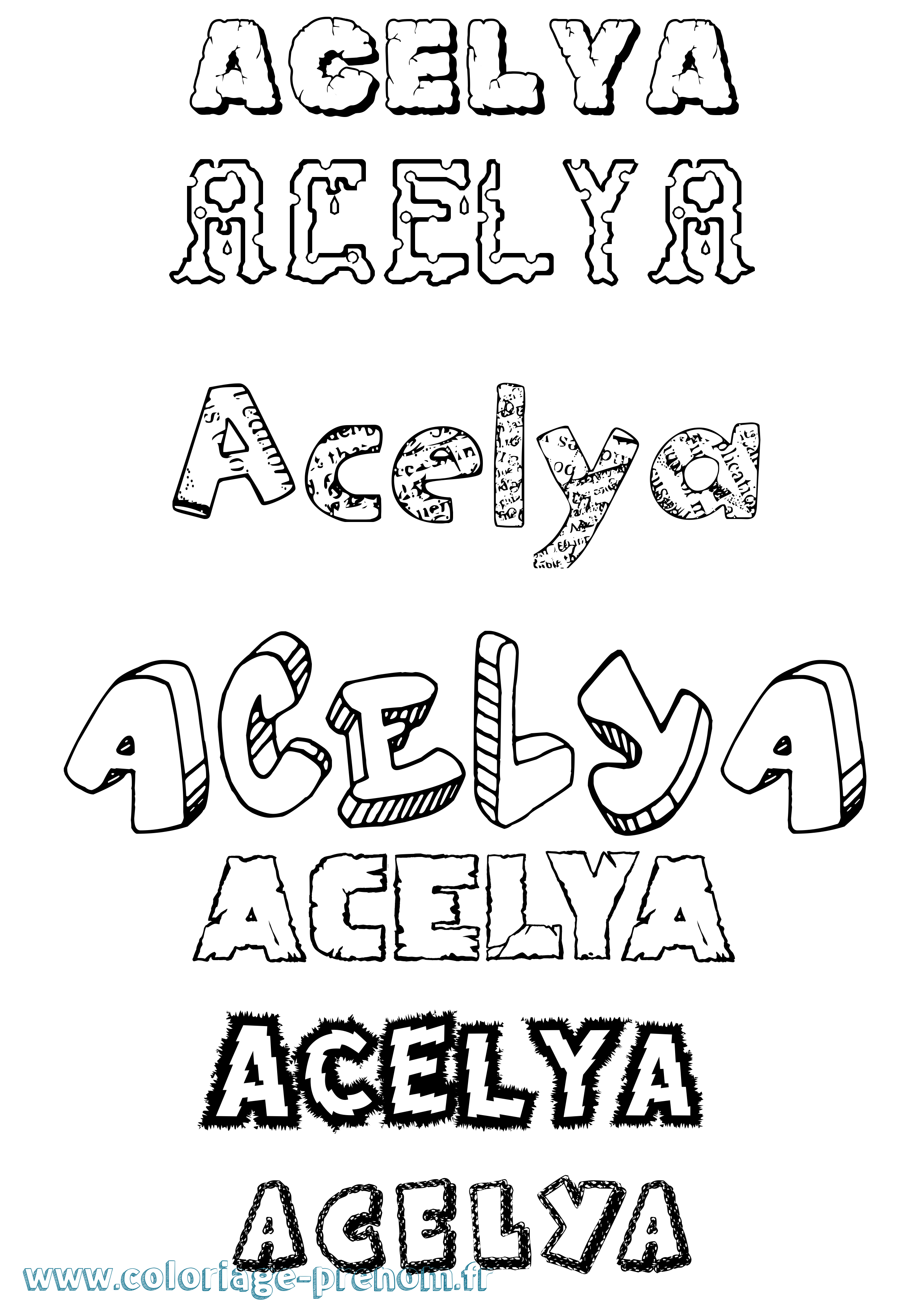 Coloriage prénom Acelya Destructuré