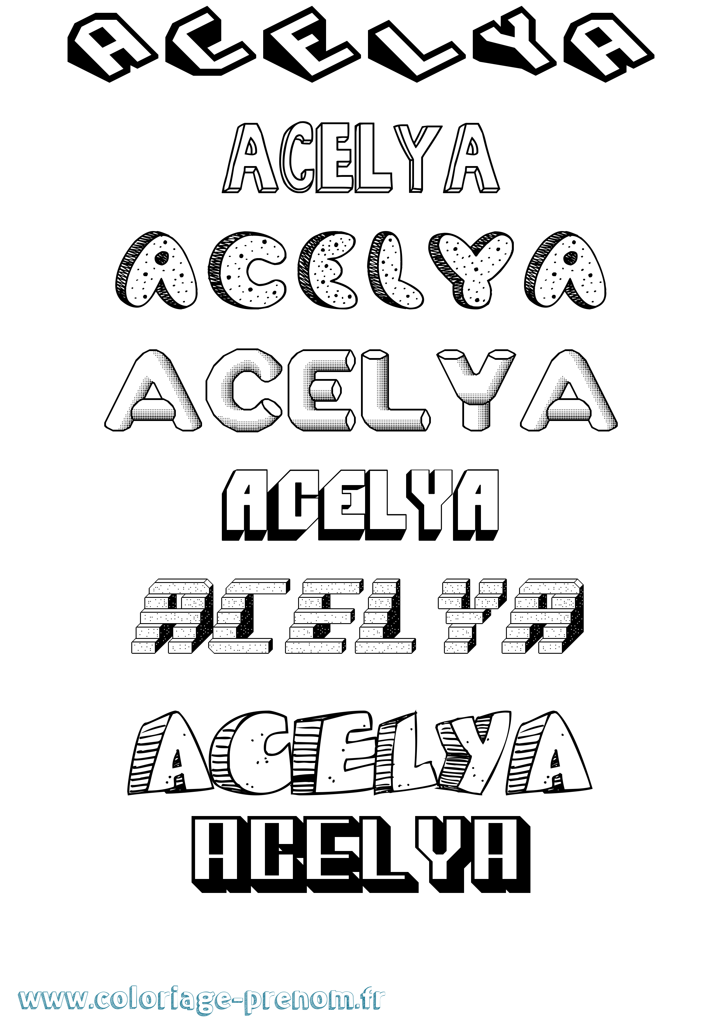 Coloriage prénom Acelya Effet 3D