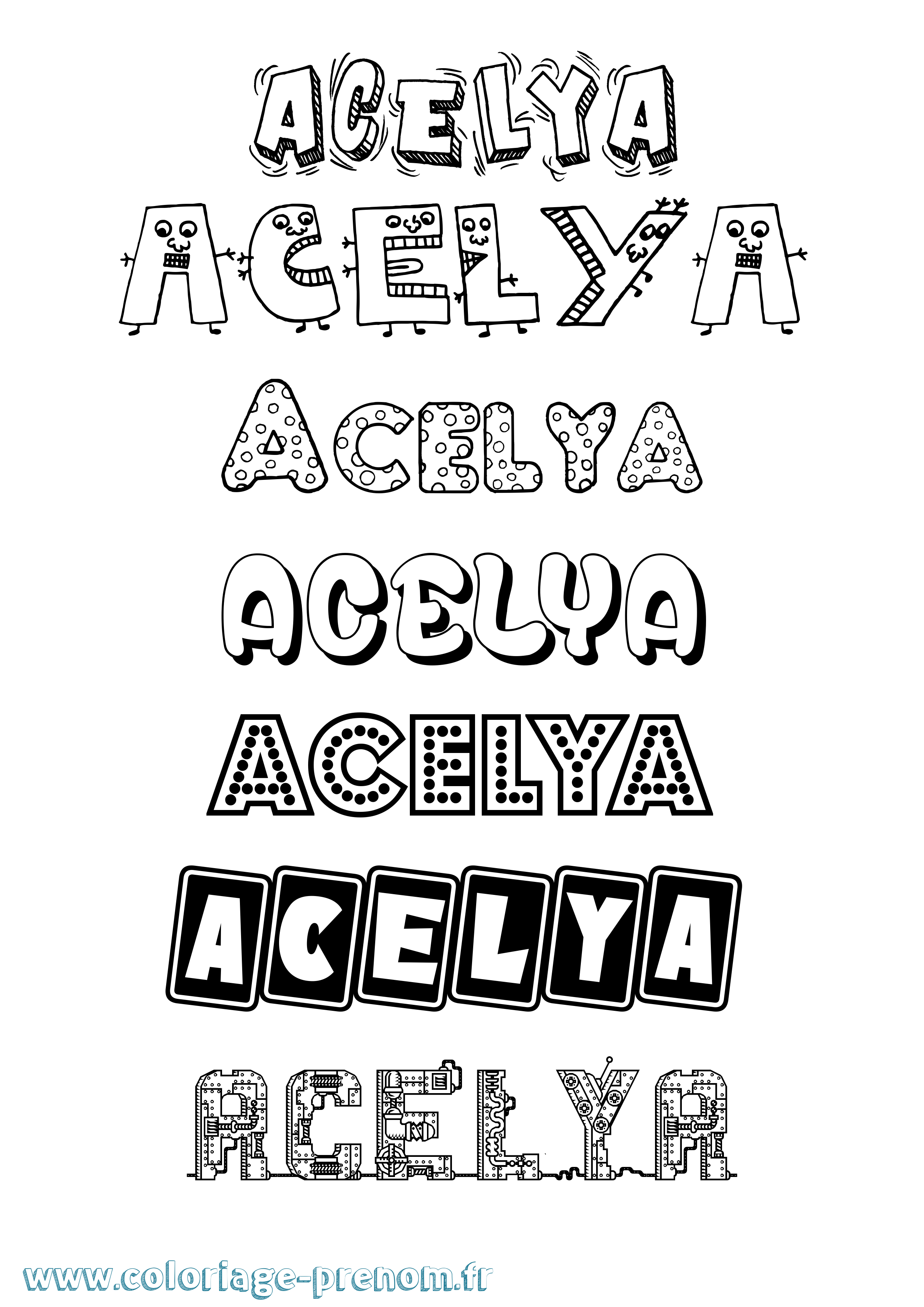 Coloriage prénom Acelya Fun