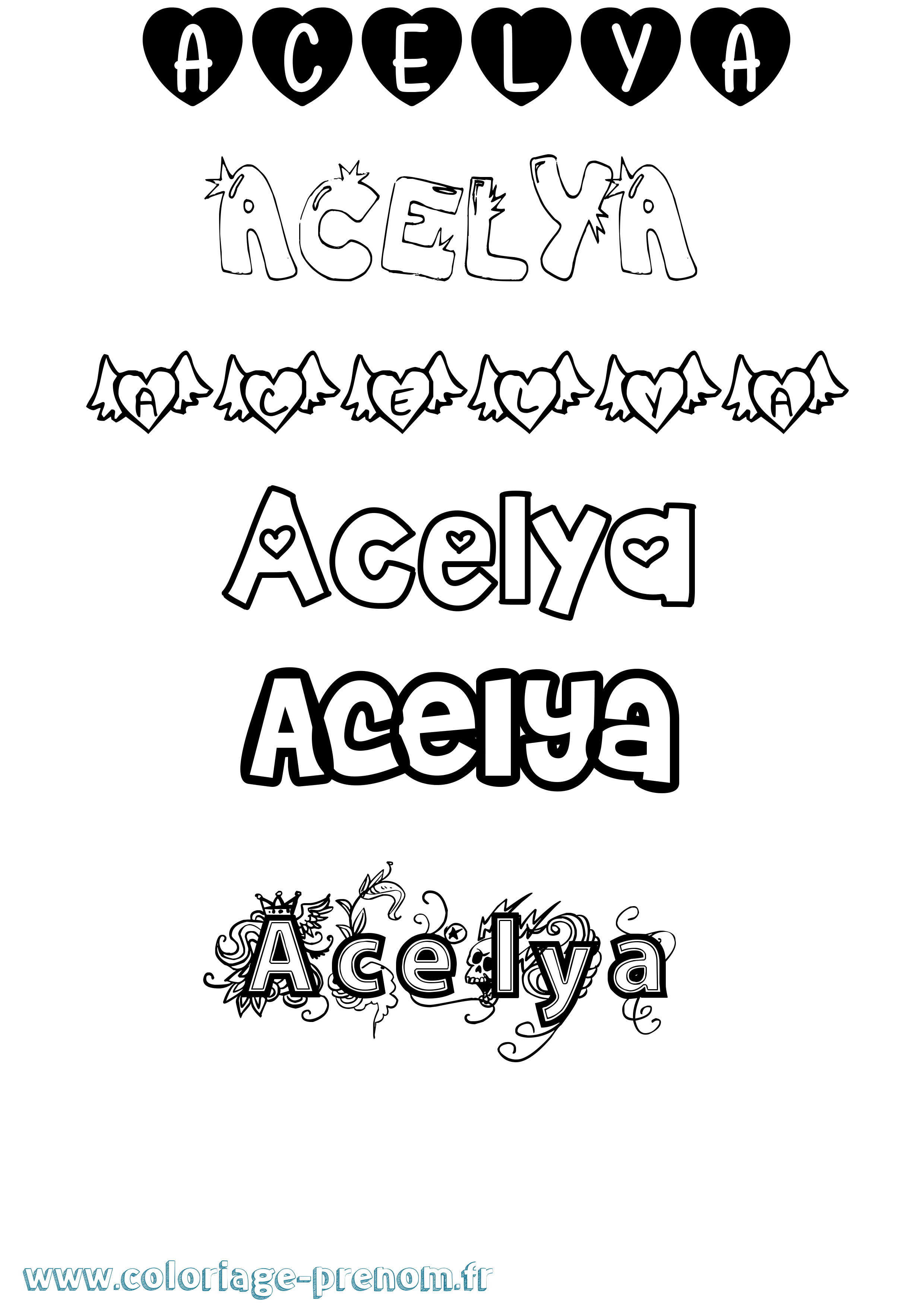 Coloriage prénom Acelya Girly