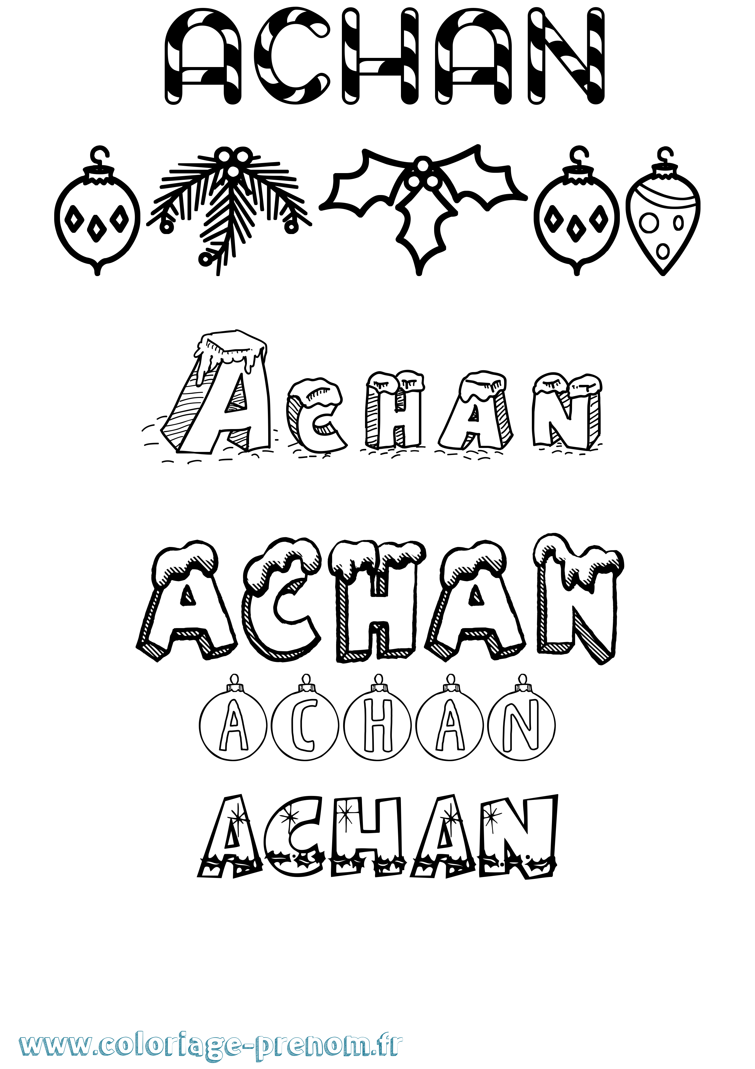 Coloriage Achan Noël Coloriage prénom Achan Noël
