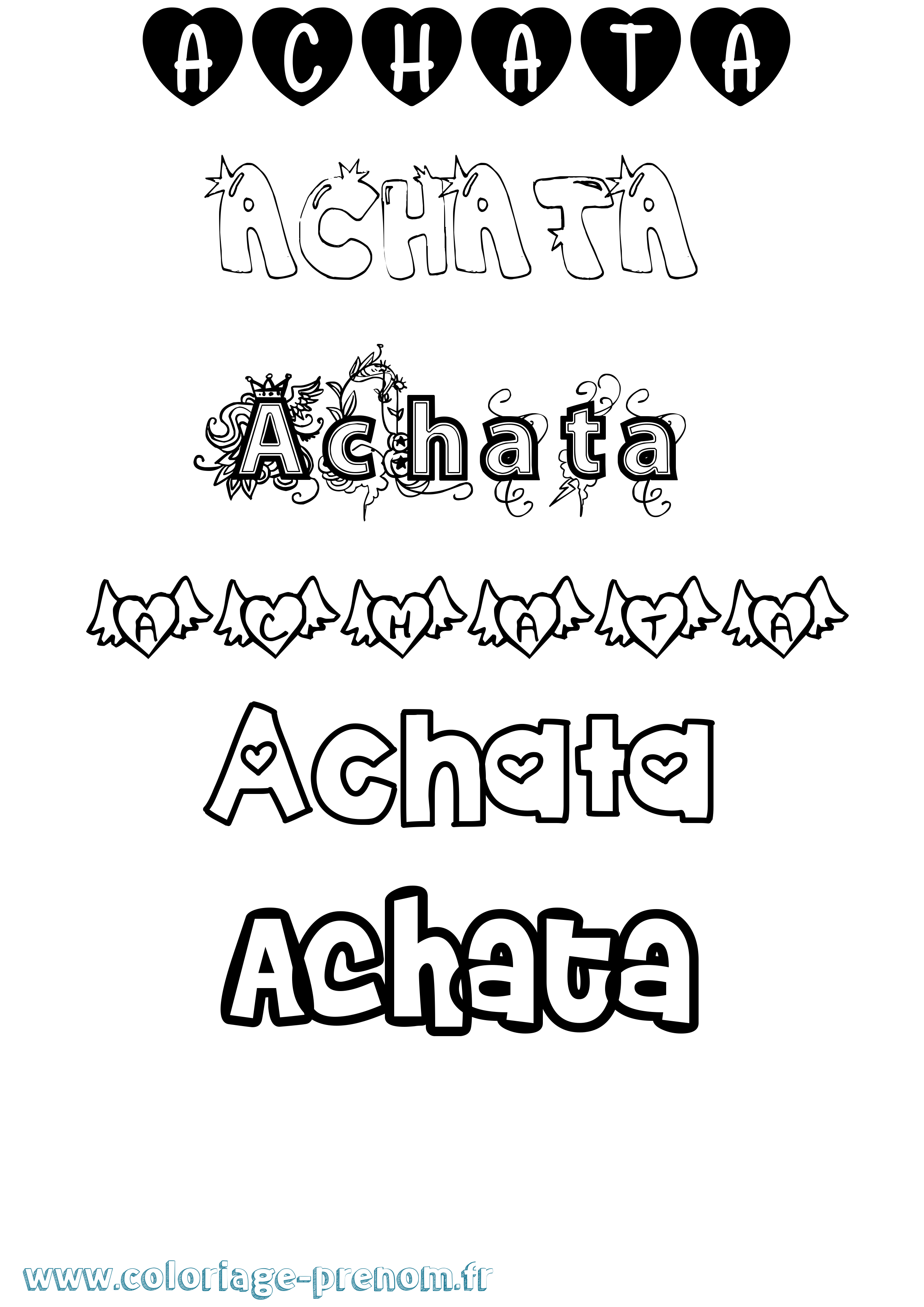 Coloriage prénom Achata Girly