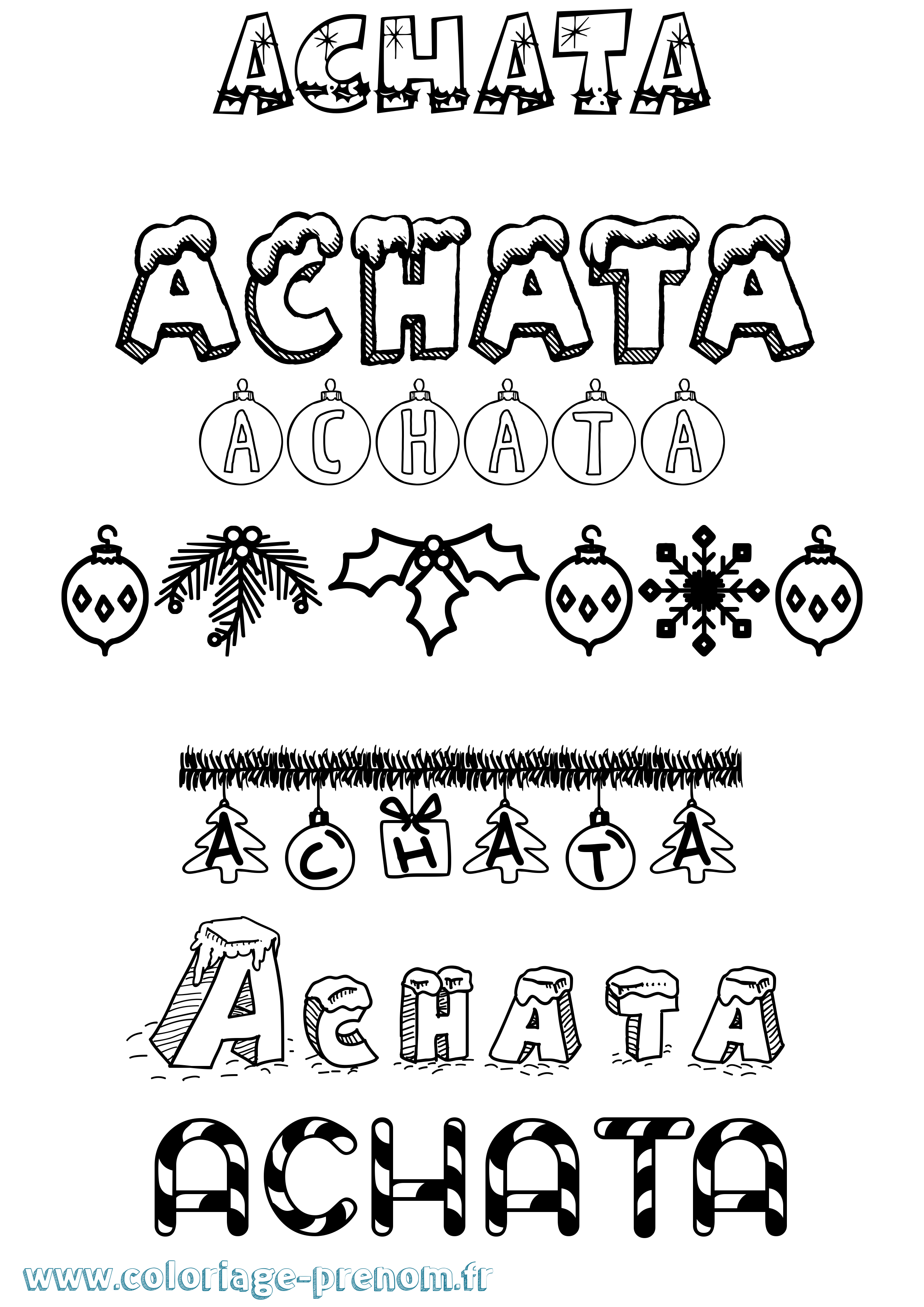Coloriage prénom Achata Noël