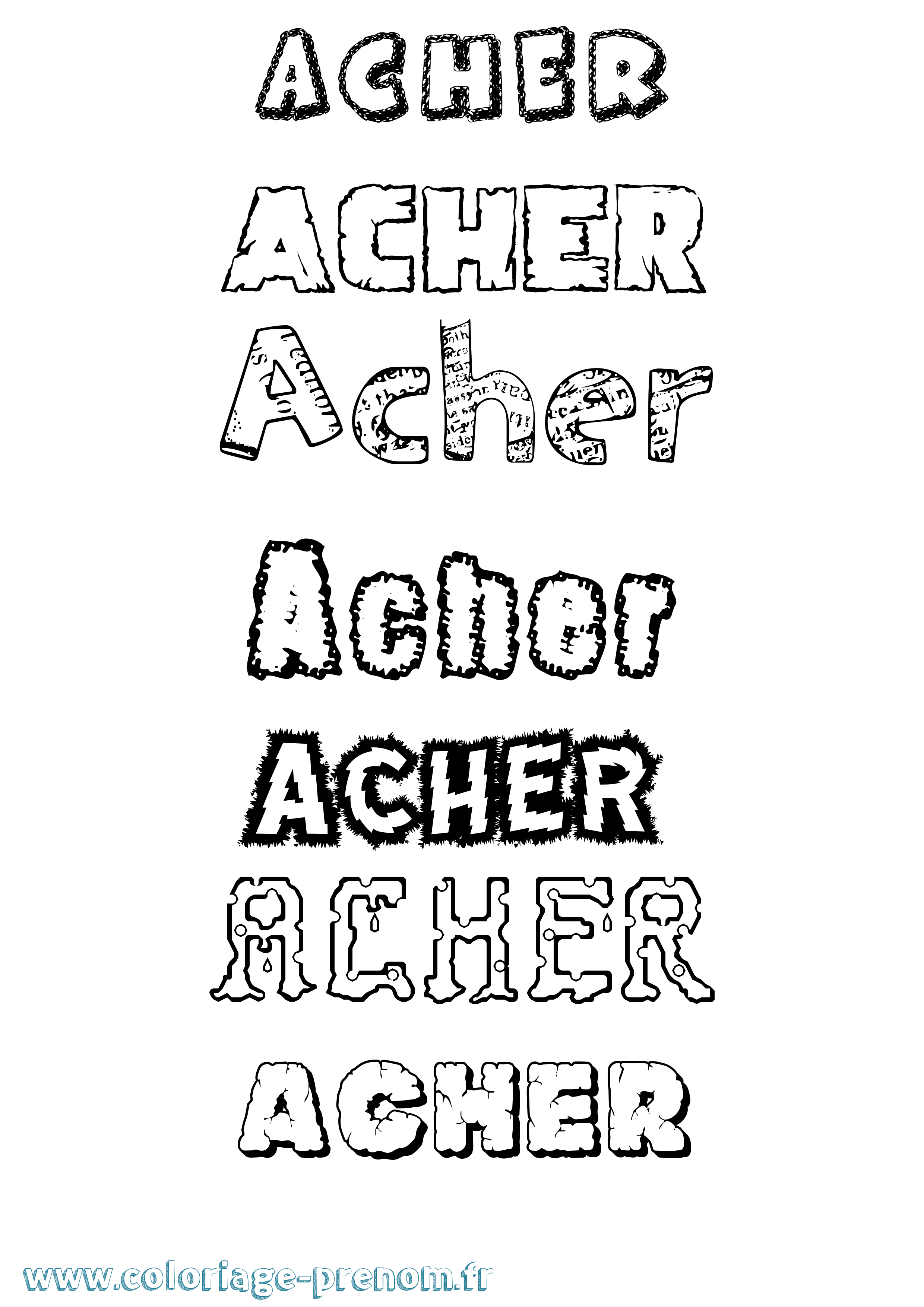 Coloriage Acher Destructuré Coloriage prénom Acher Destructuré