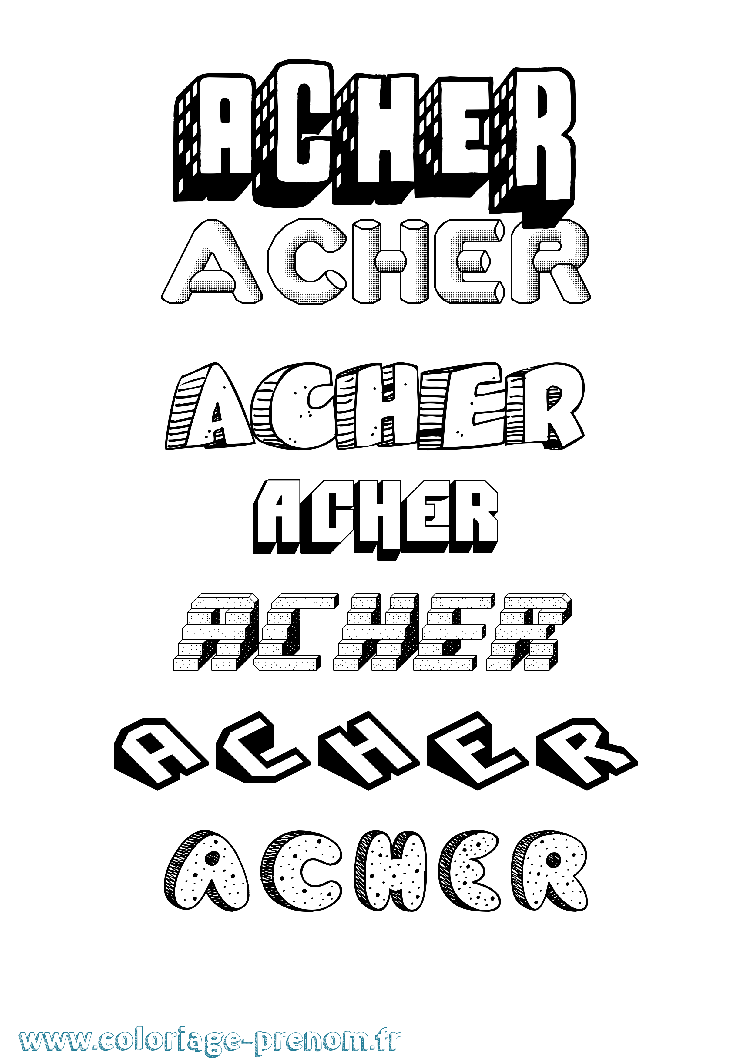 Coloriage Acher Effet 3D Coloriage prénom Acher Effet 3D