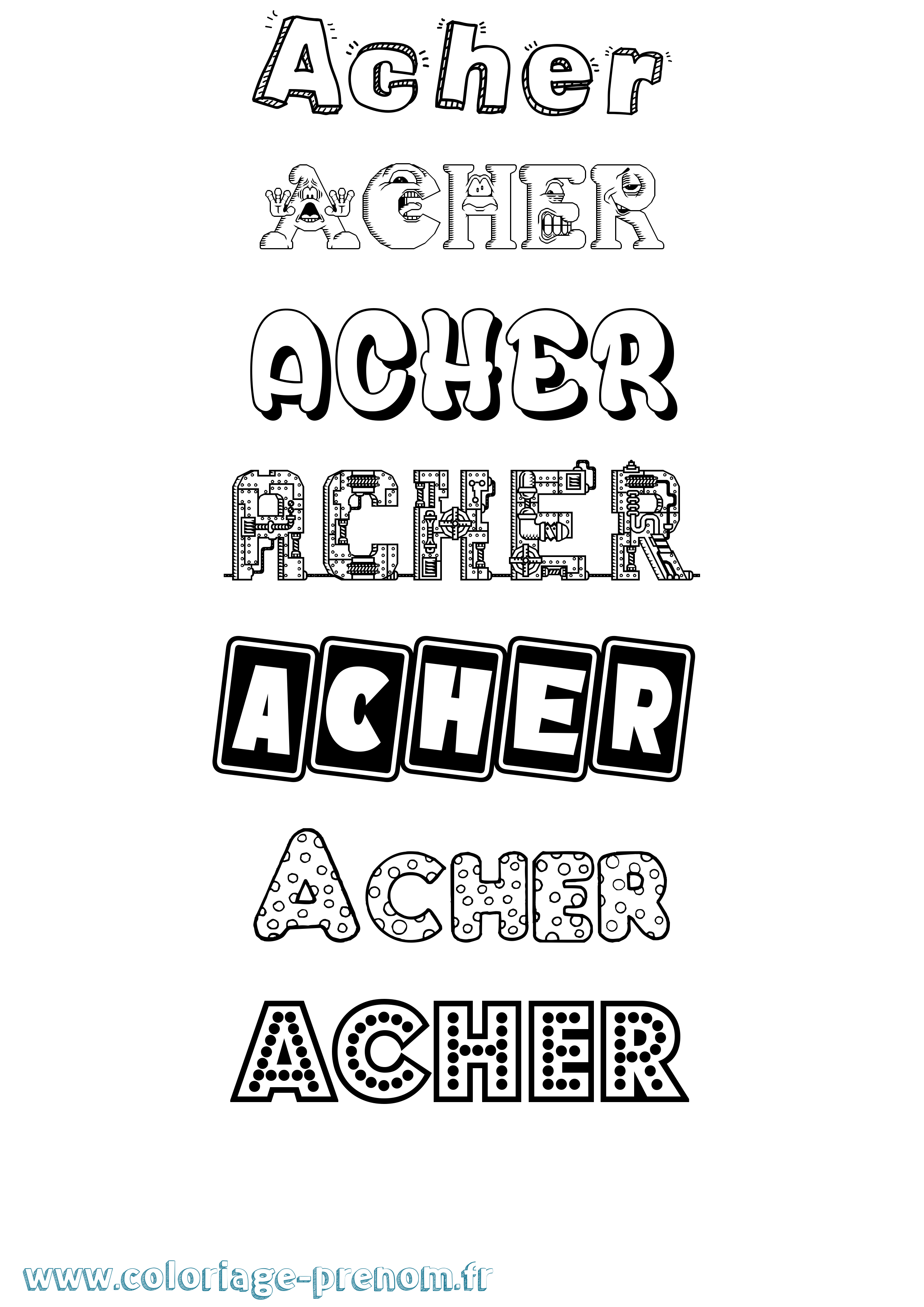 Coloriage Acher Fun Coloriage prénom Acher Fun