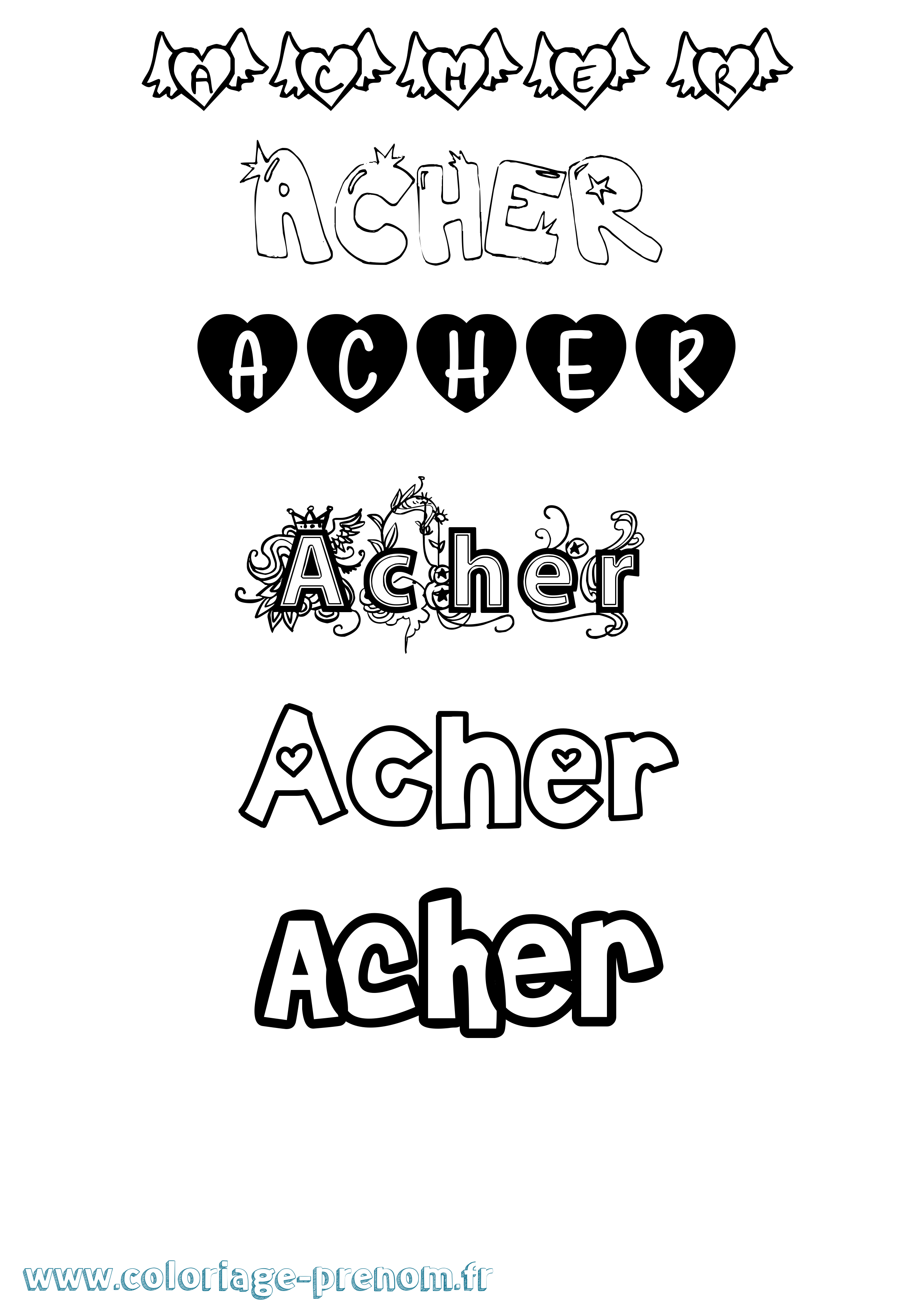 Coloriage Acher Girly Coloriage prénom Acher Girly