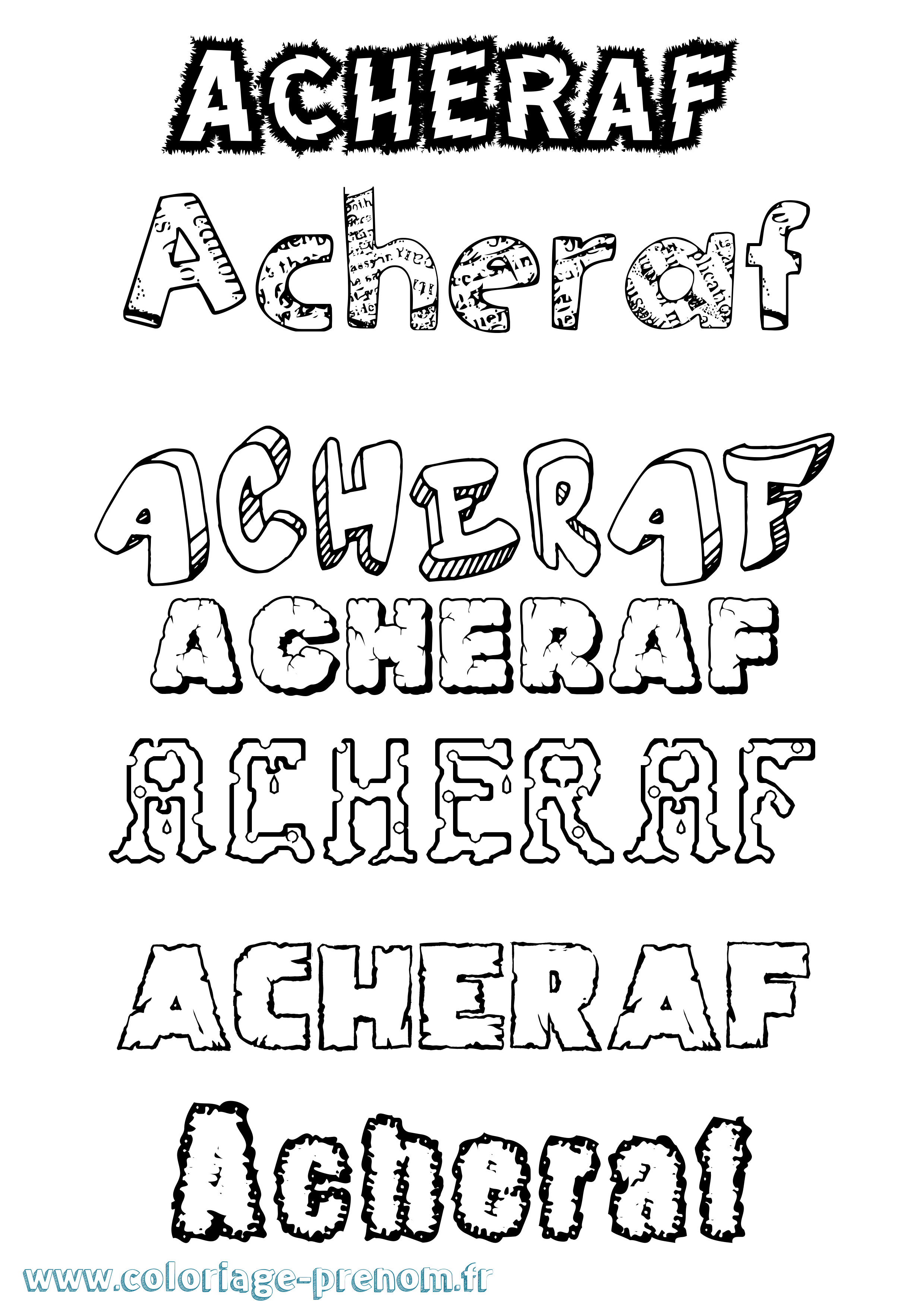 Coloriage prénom Acheraf Destructuré