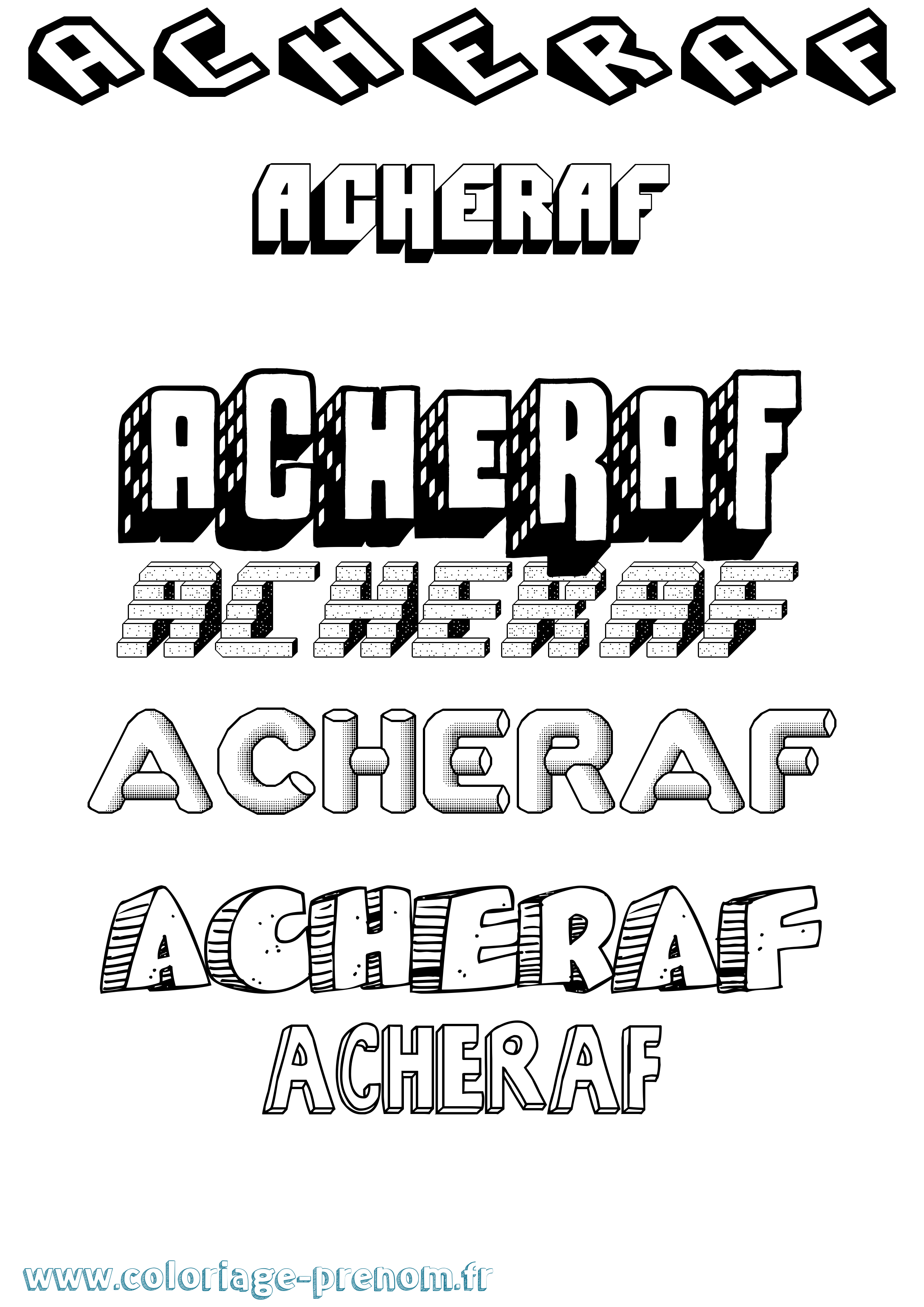 Coloriage prénom Acheraf Effet 3D