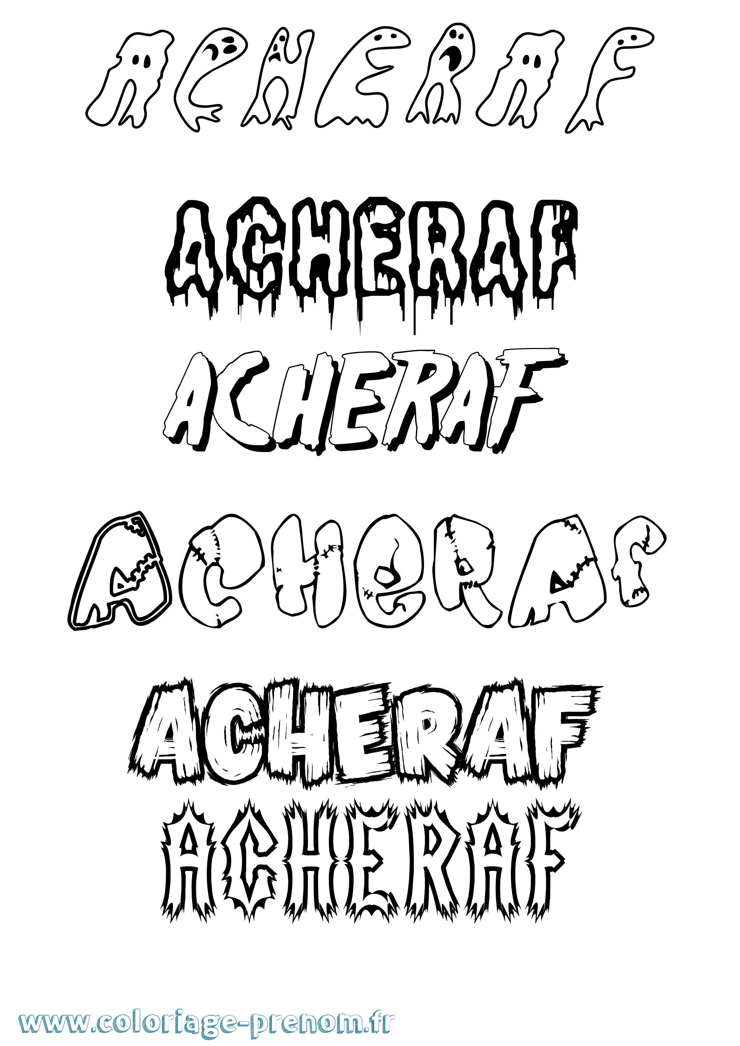 Coloriage prénom Acheraf Frisson