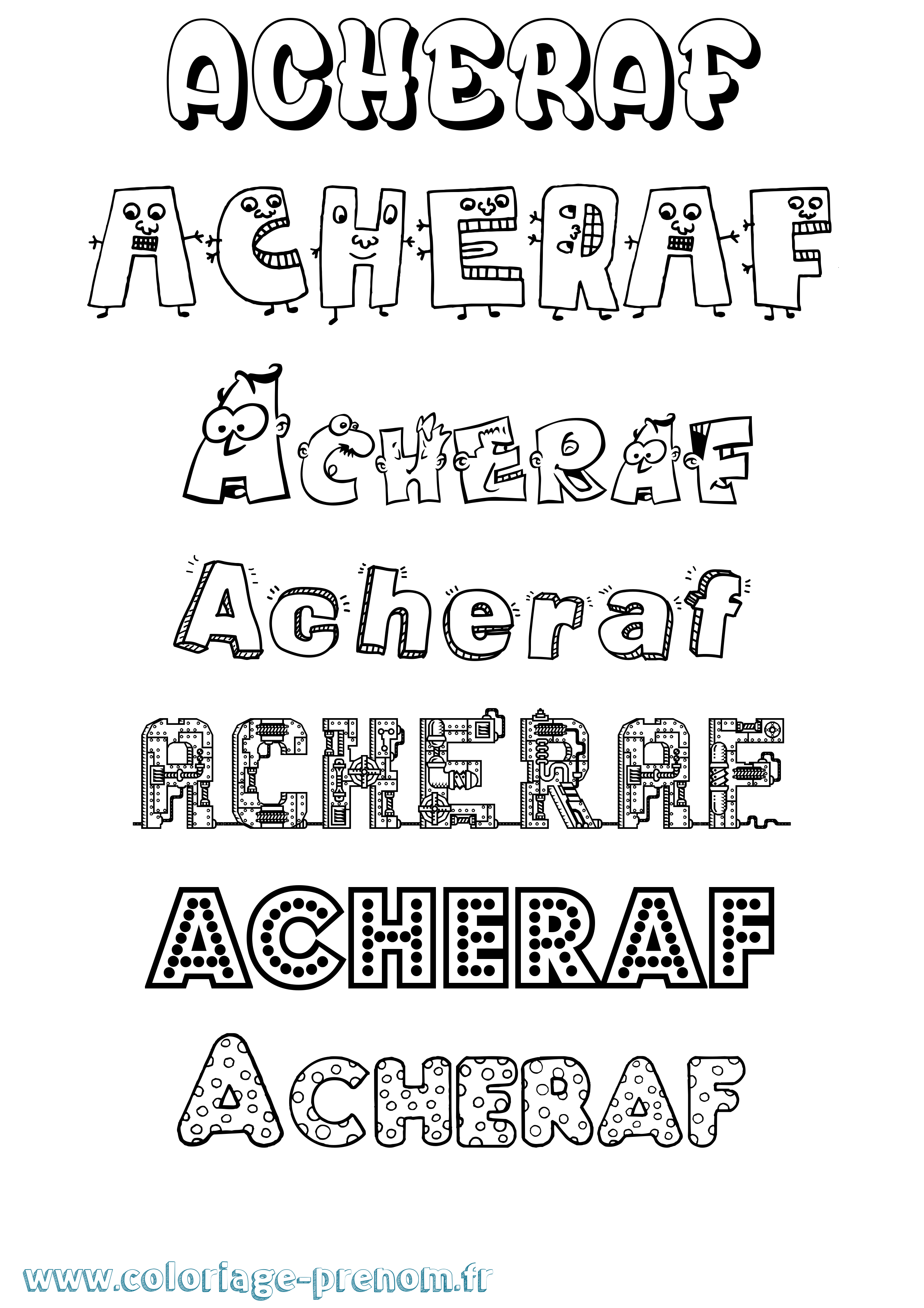 Coloriage prénom Acheraf Fun