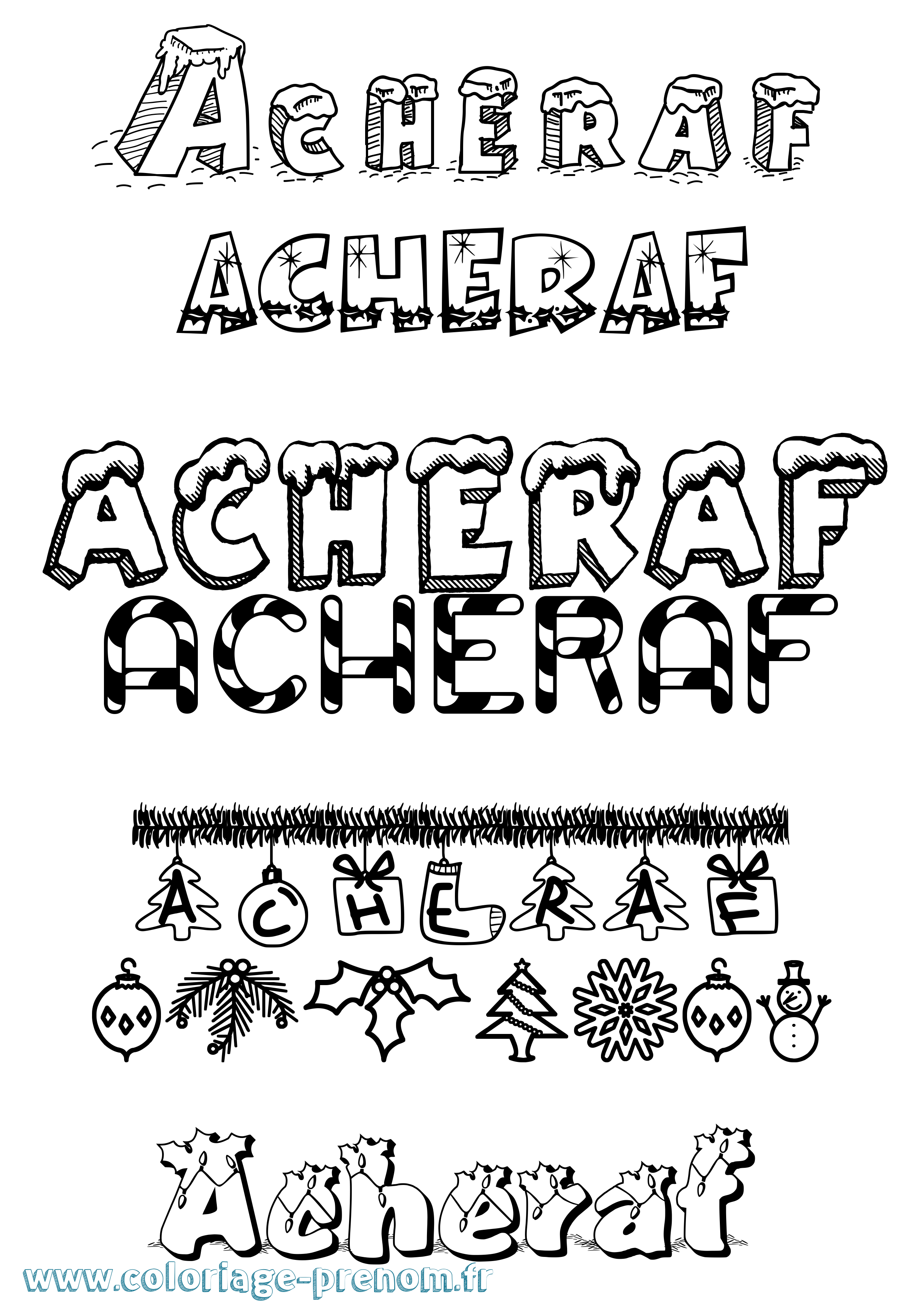 Coloriage prénom Acheraf Noël