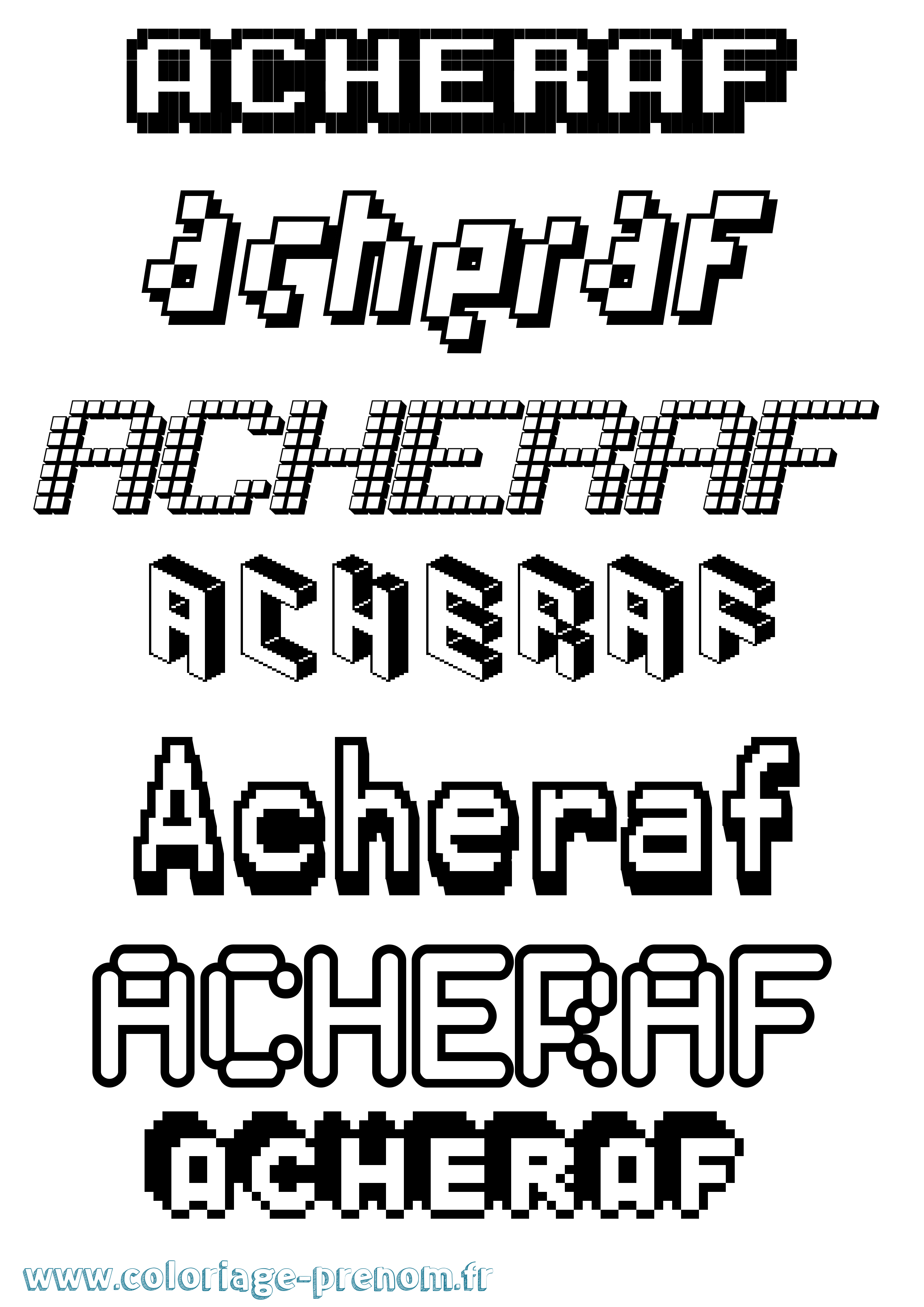 Coloriage prénom Acheraf Pixel