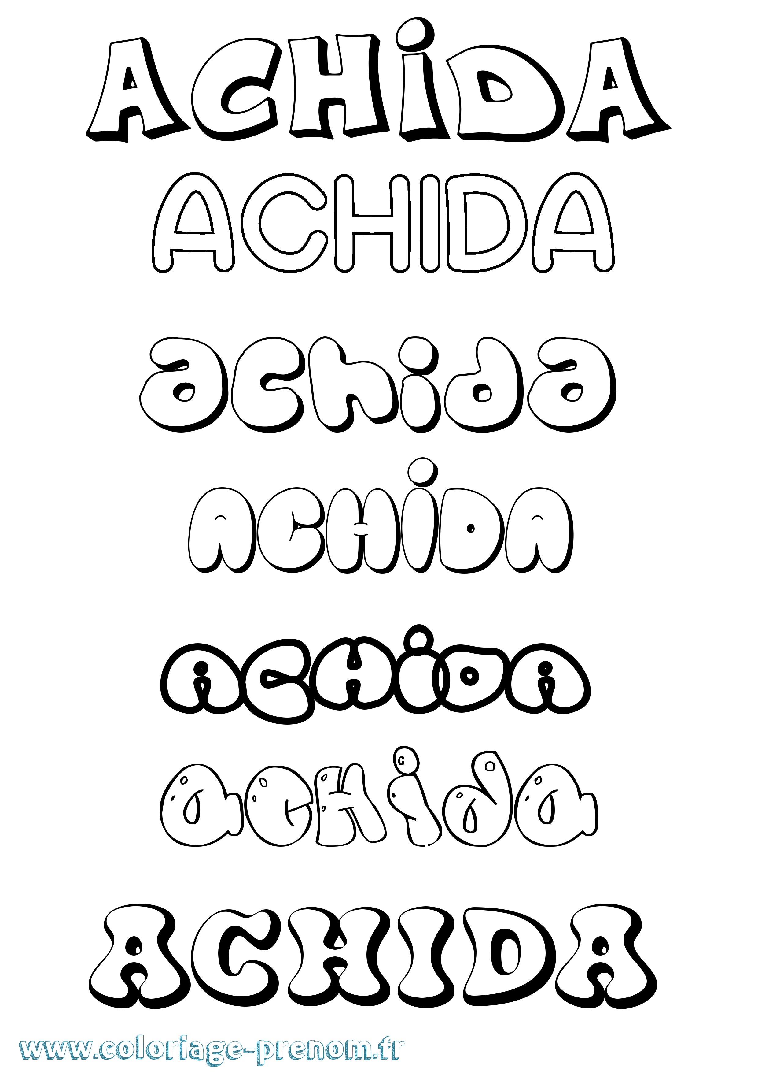 Coloriage prénom Achida Bubble