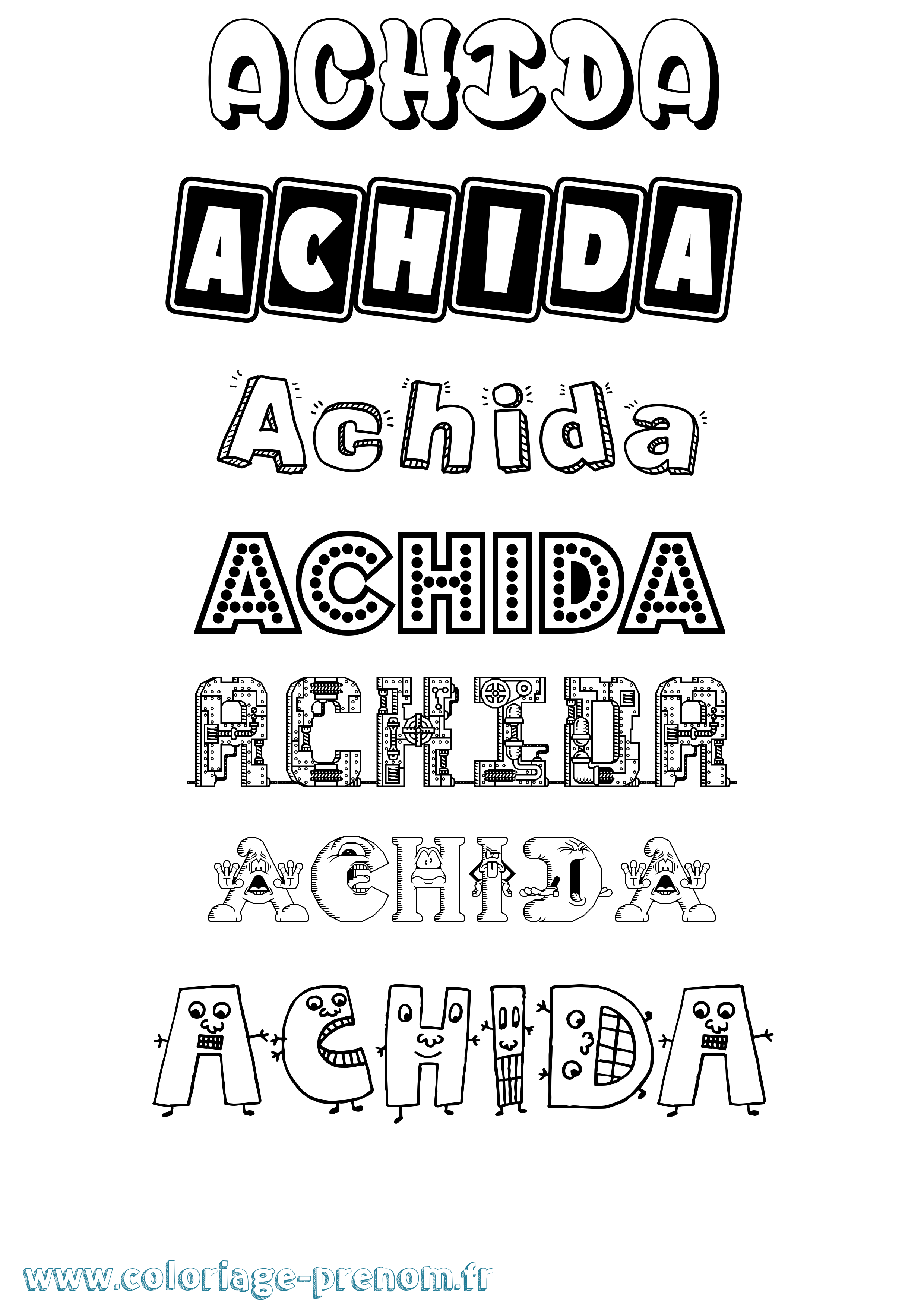 Coloriage prénom Achida Fun