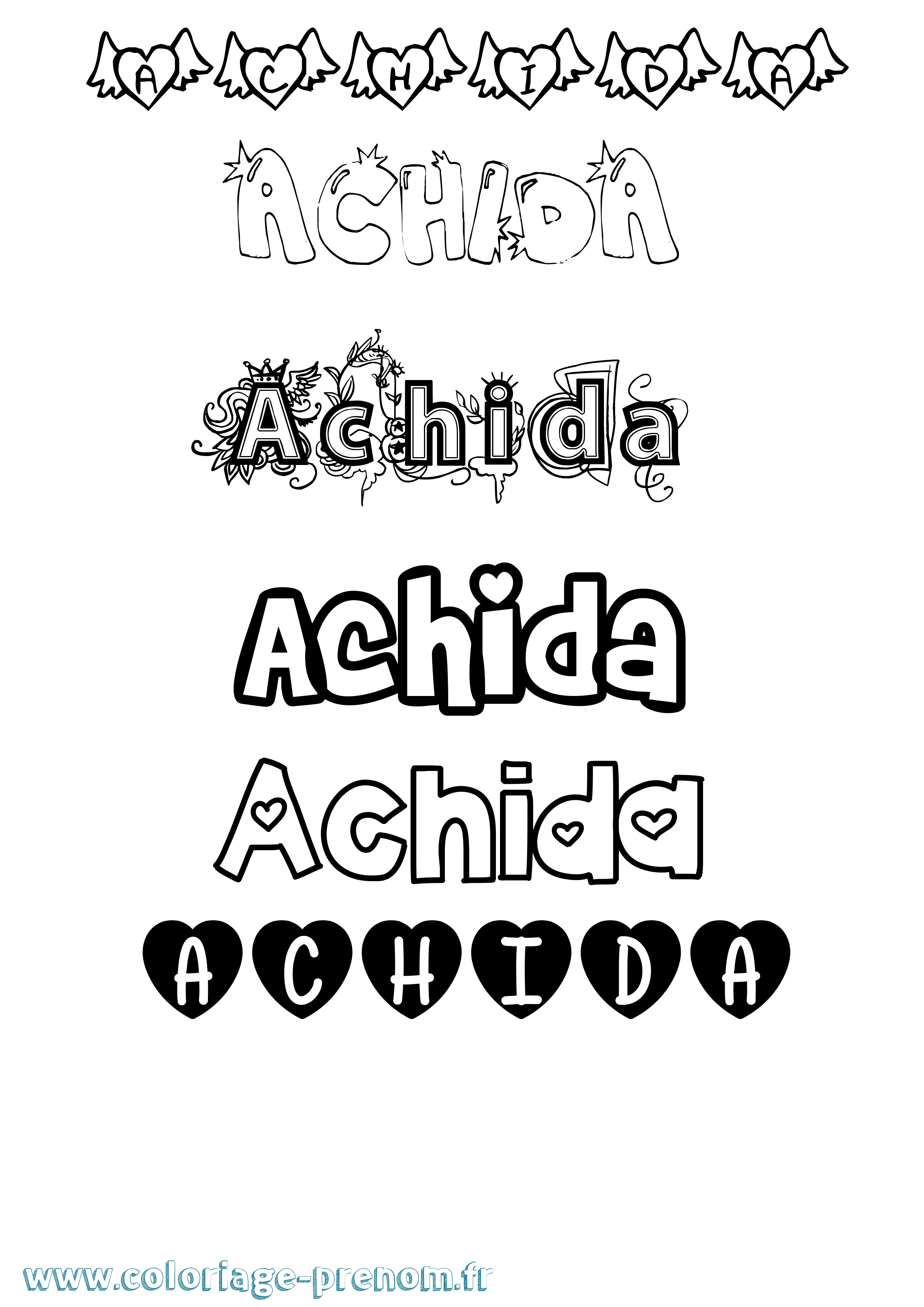 Coloriage prénom Achida Girly