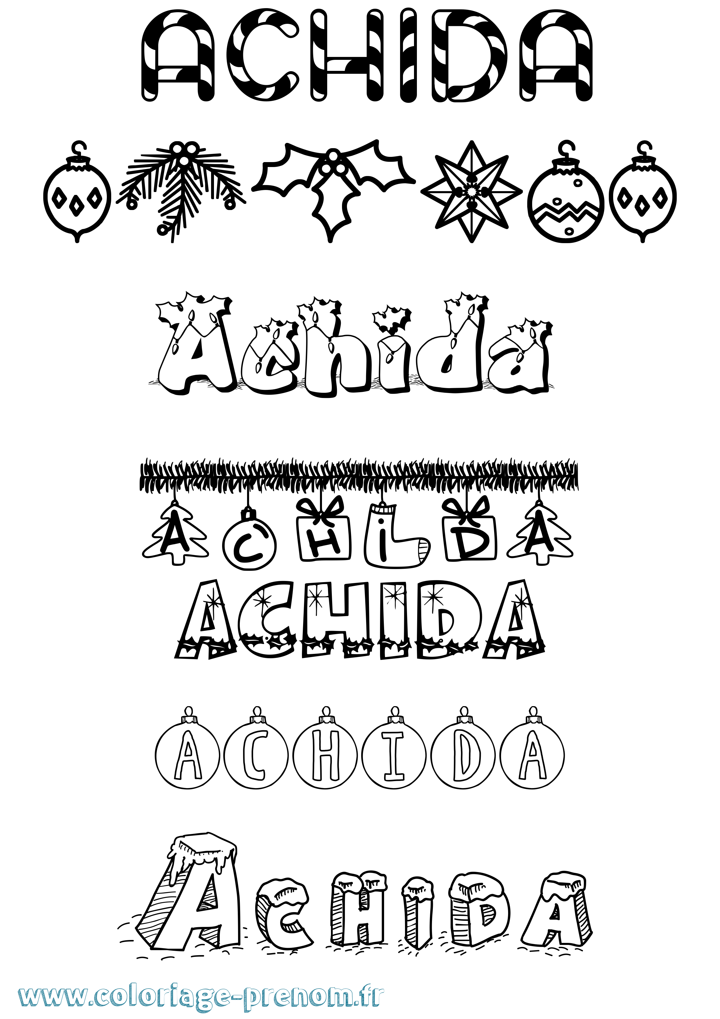 Coloriage prénom Achida Noël
