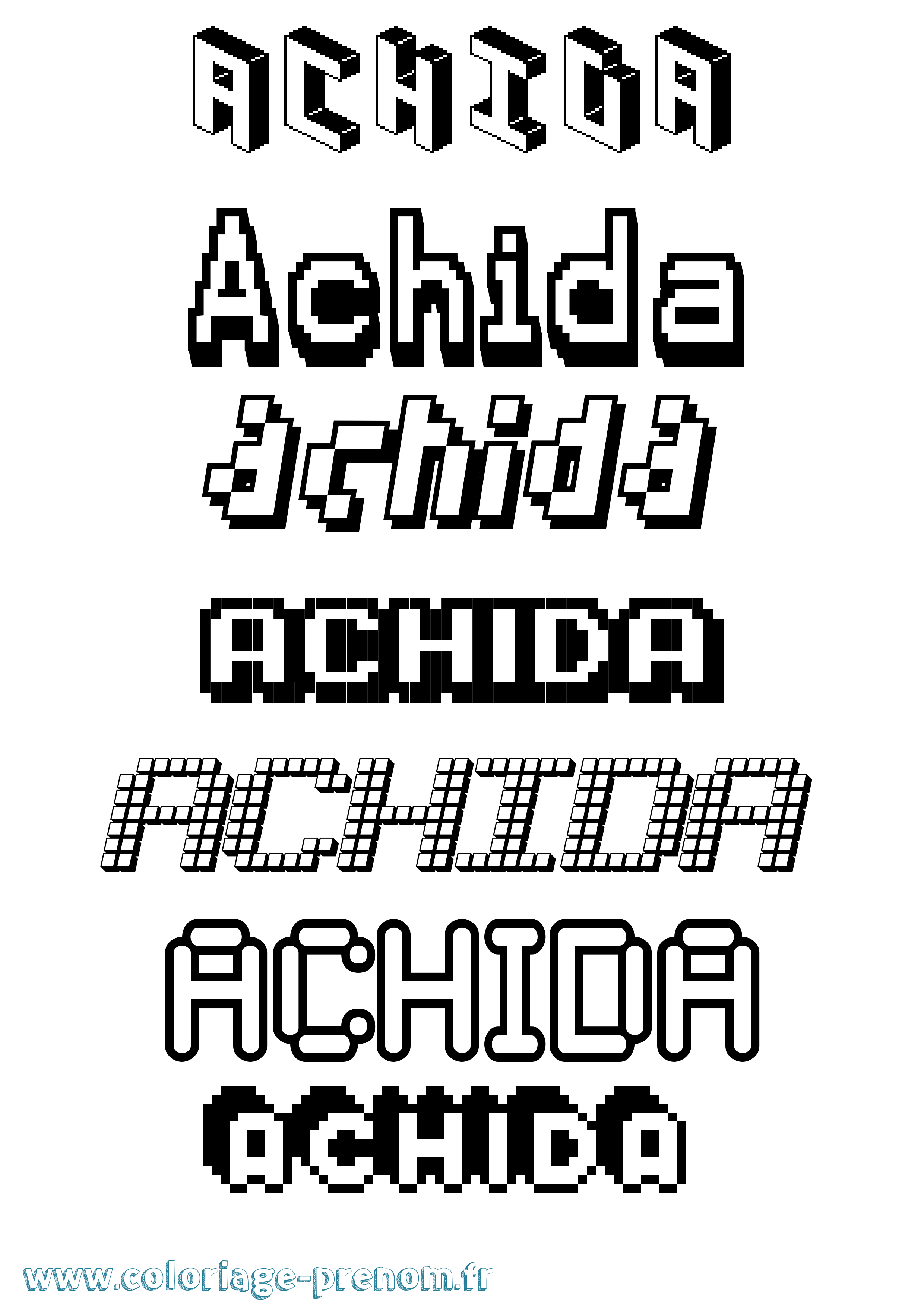 Coloriage prénom Achida Pixel