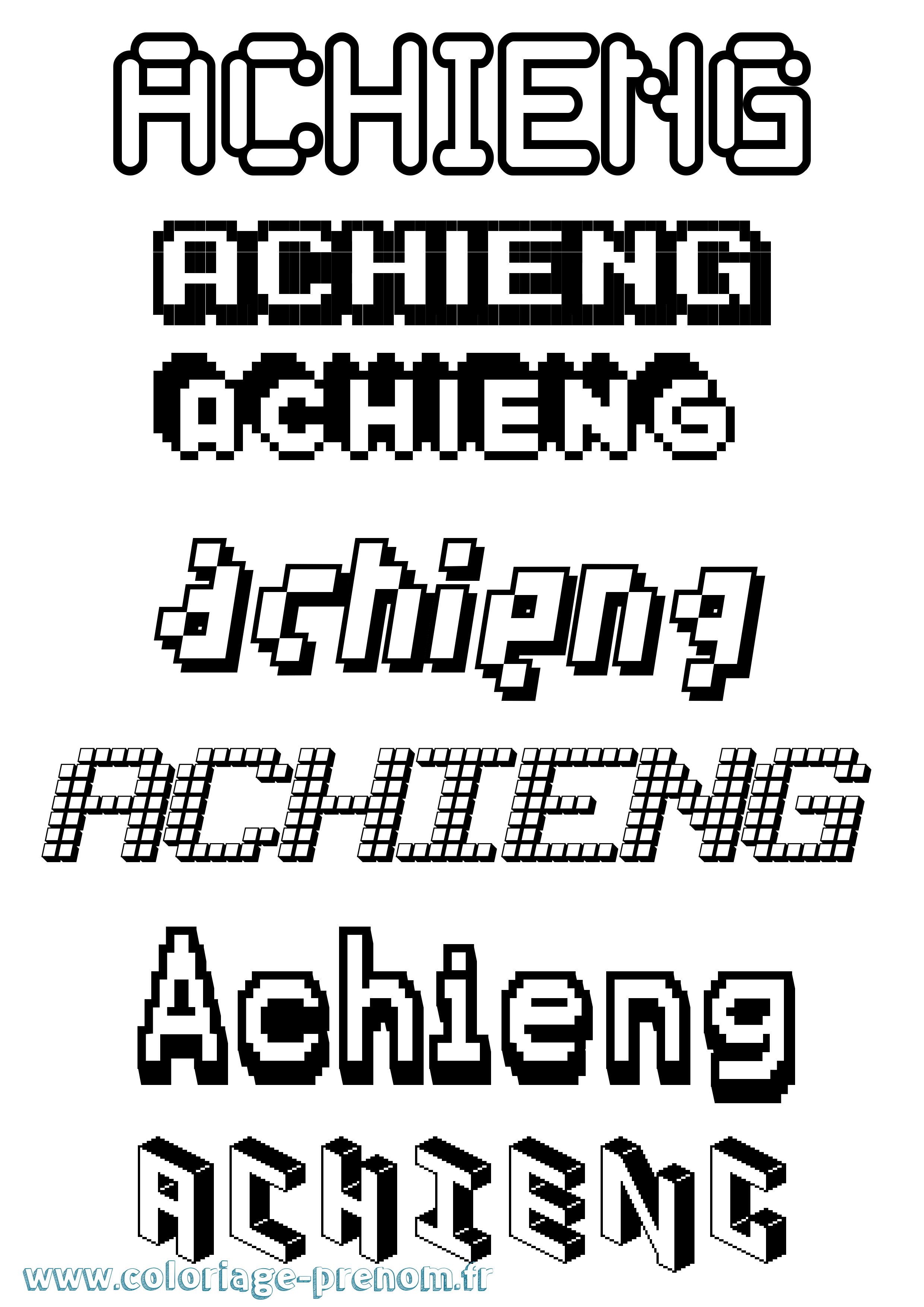Coloriage prénom Achieng Pixel