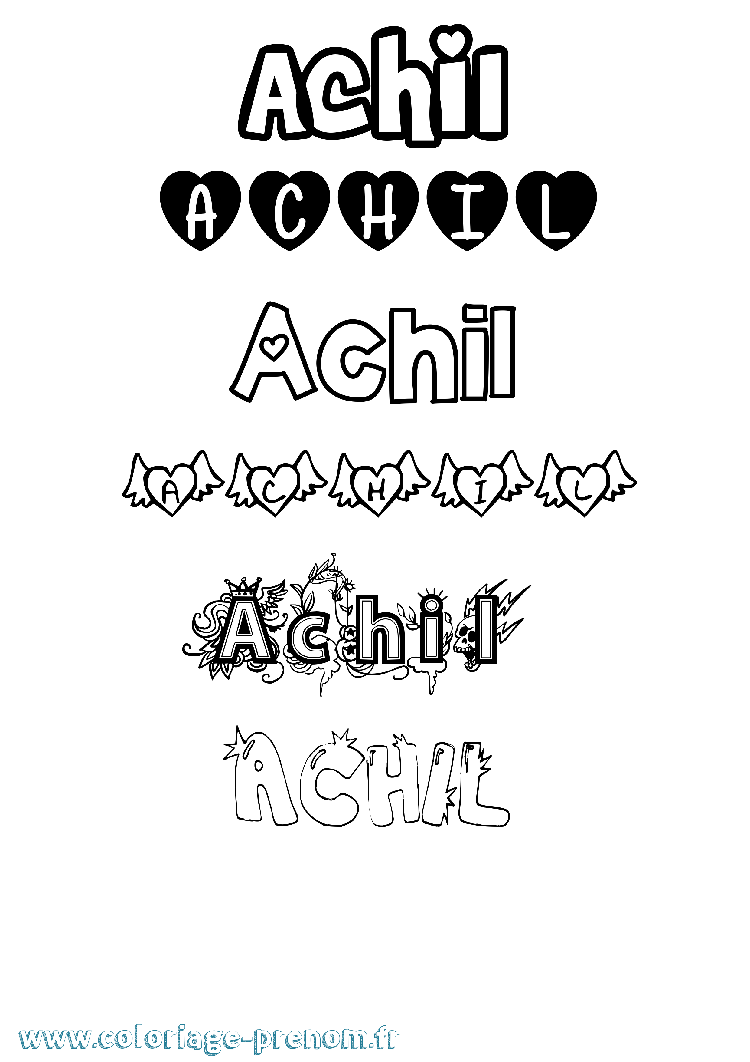 Coloriage prénom Achil Girly