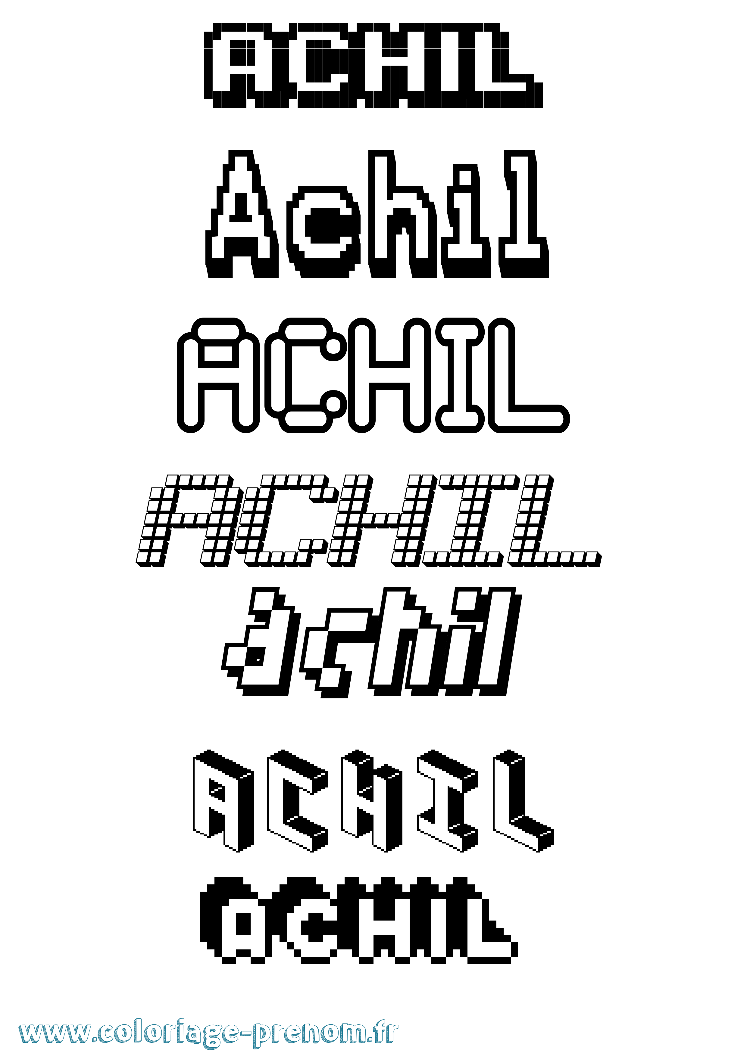 Coloriage prénom Achil Pixel