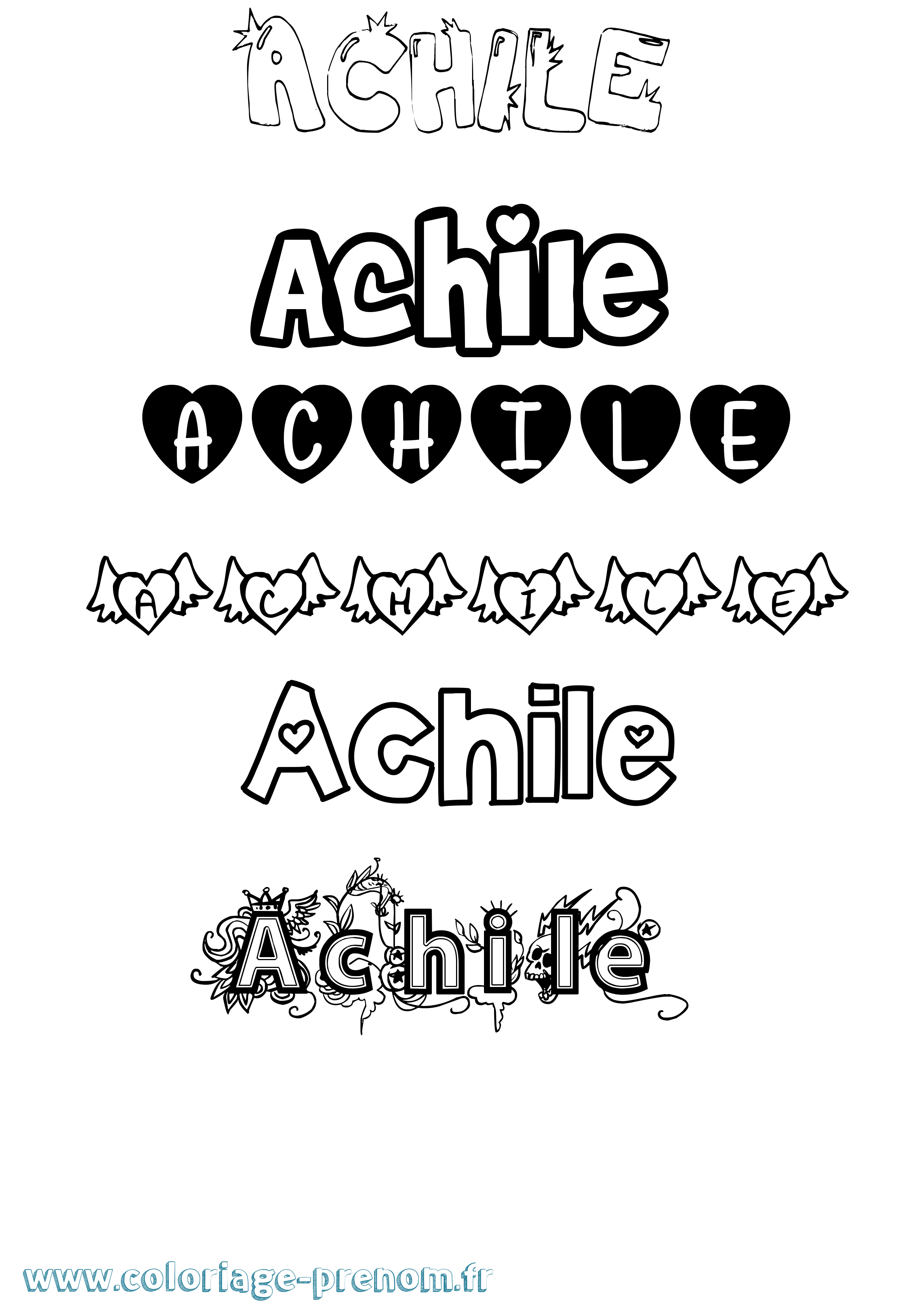 Coloriage prénom Achile Girly