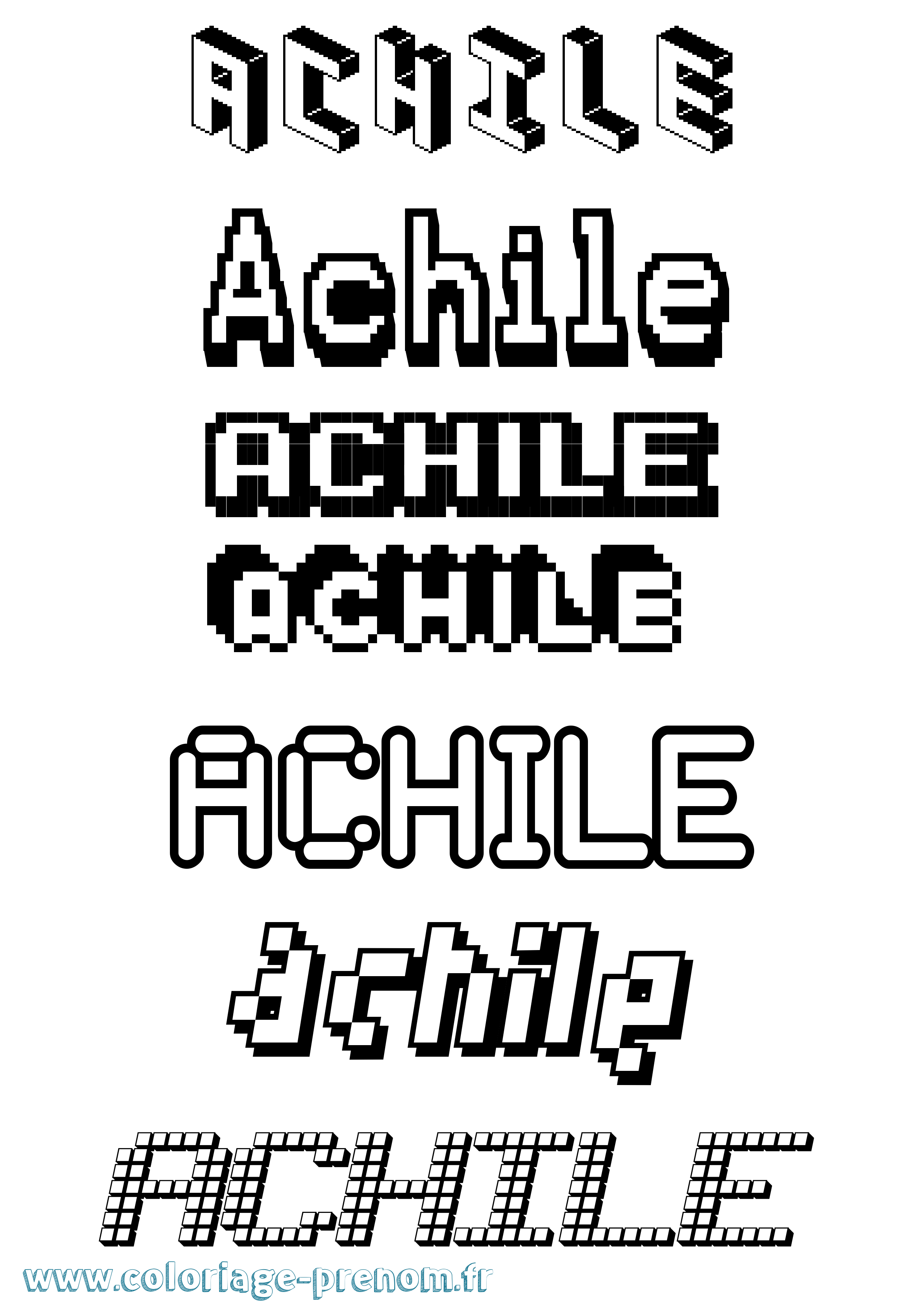 Coloriage prénom Achile Pixel