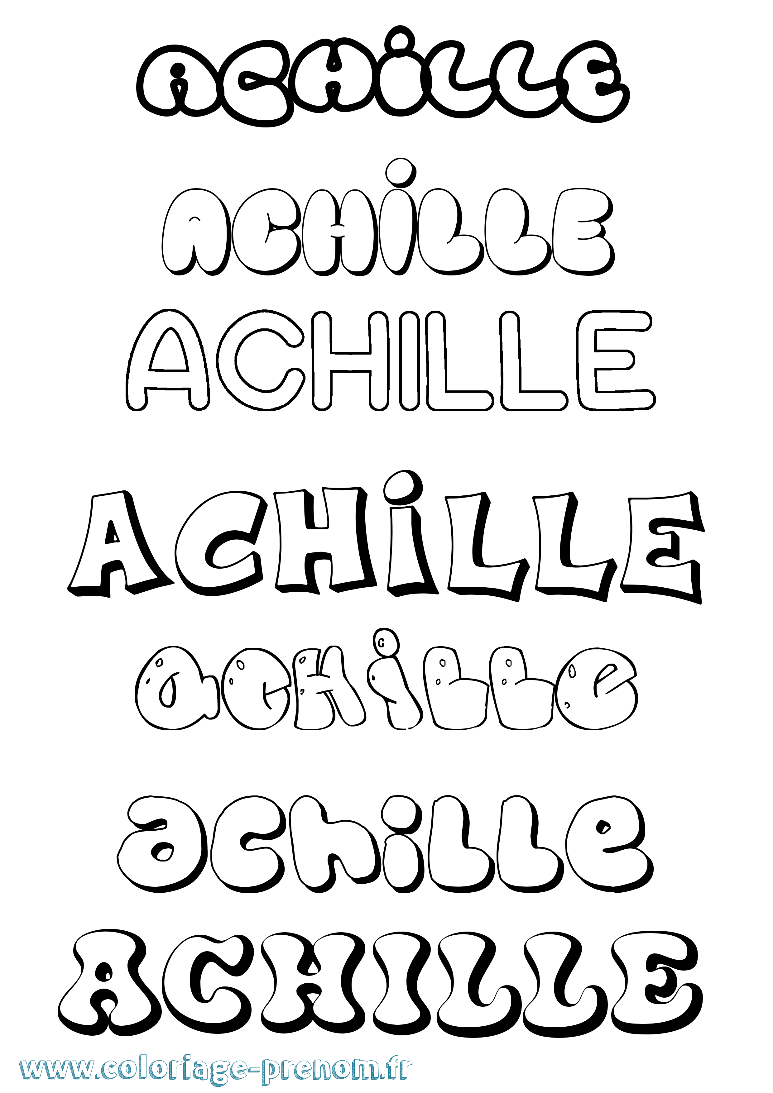 Coloriage prénom Achille Bubble