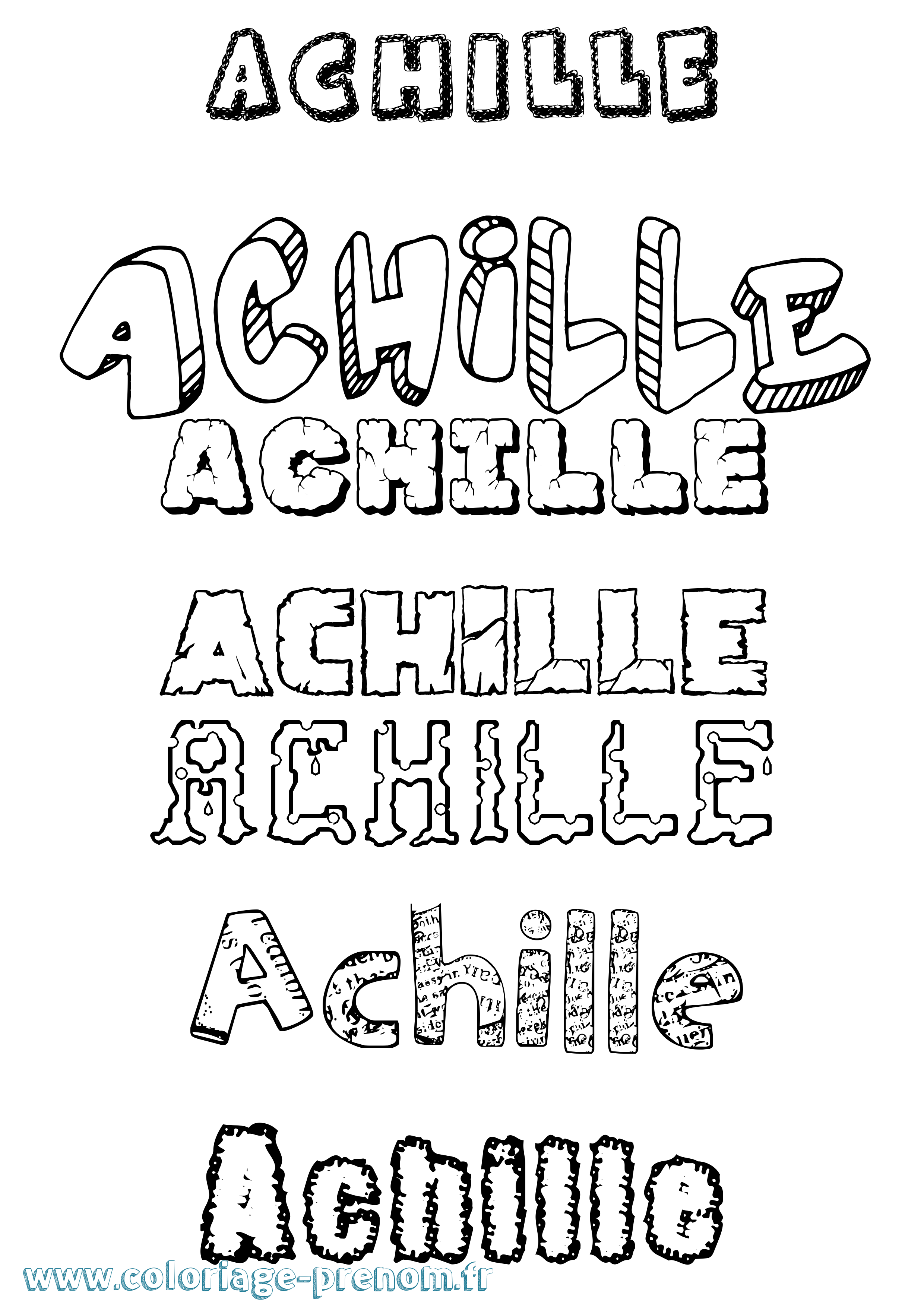 Coloriage prénom Achille Destructuré