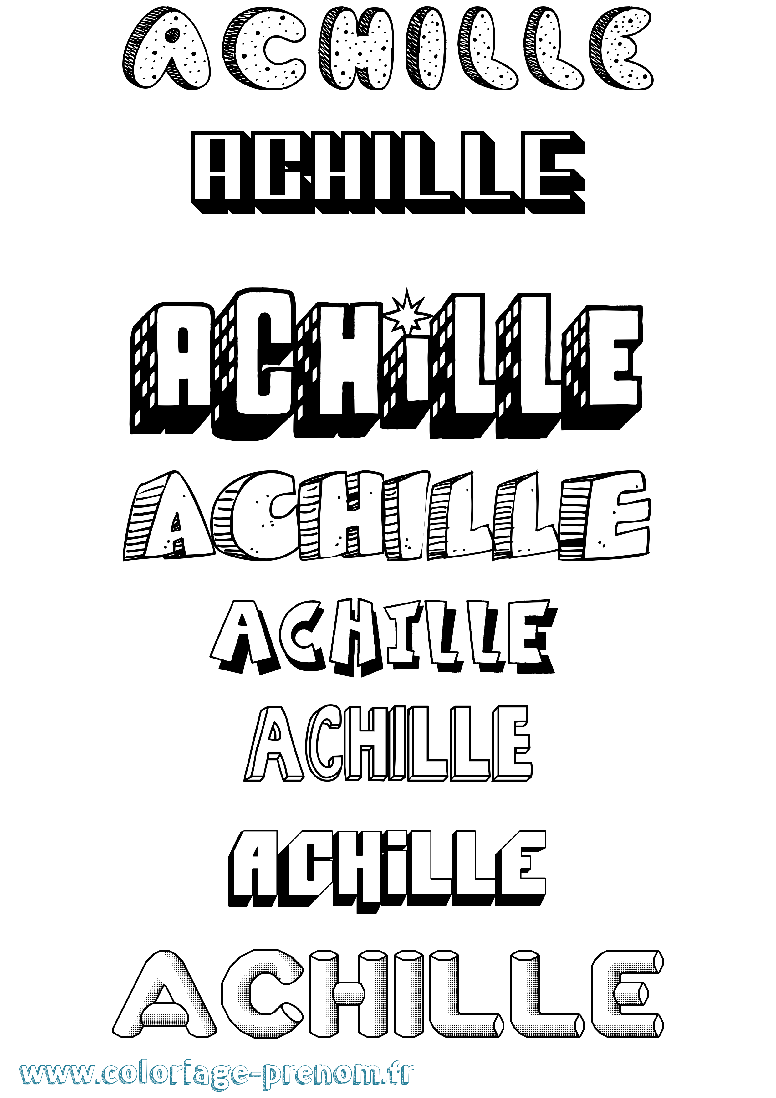 Coloriage prénom Achille Effet 3D