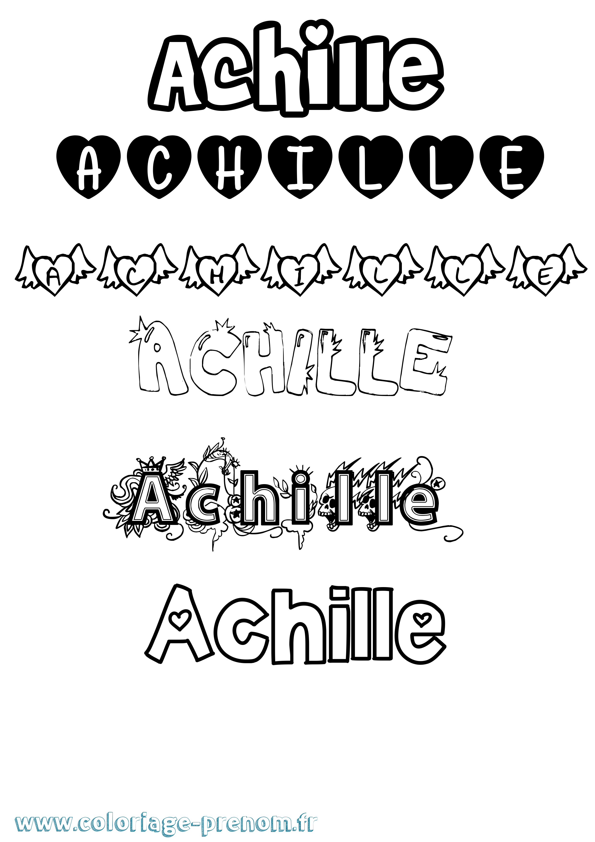 Coloriage prénom Achille Girly