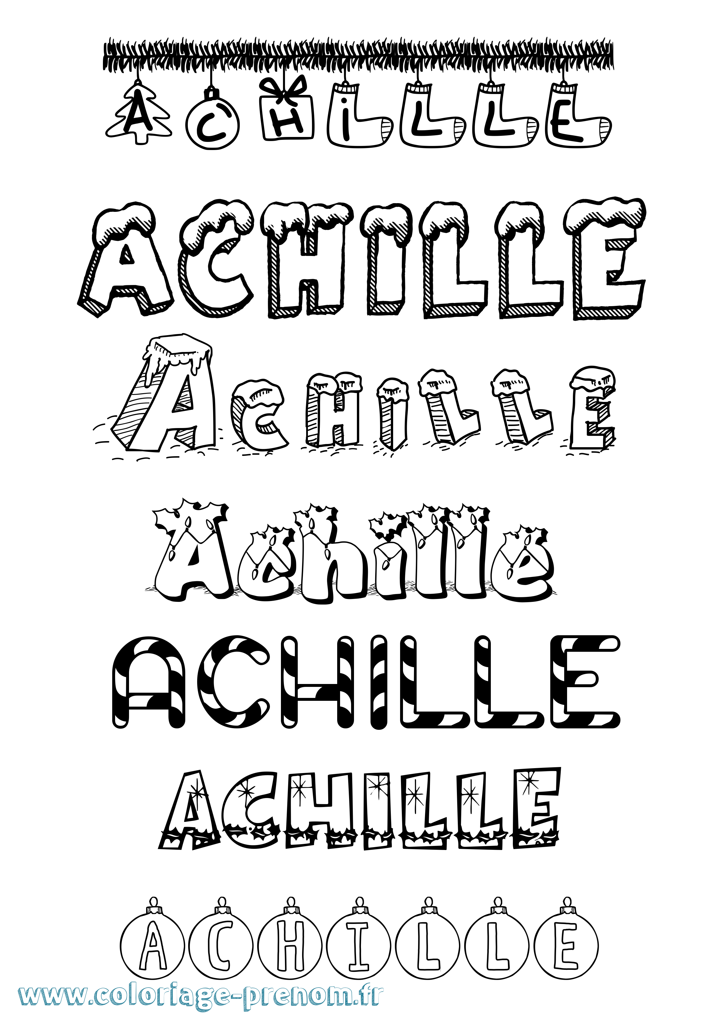 Coloriage prénom Achille Noël