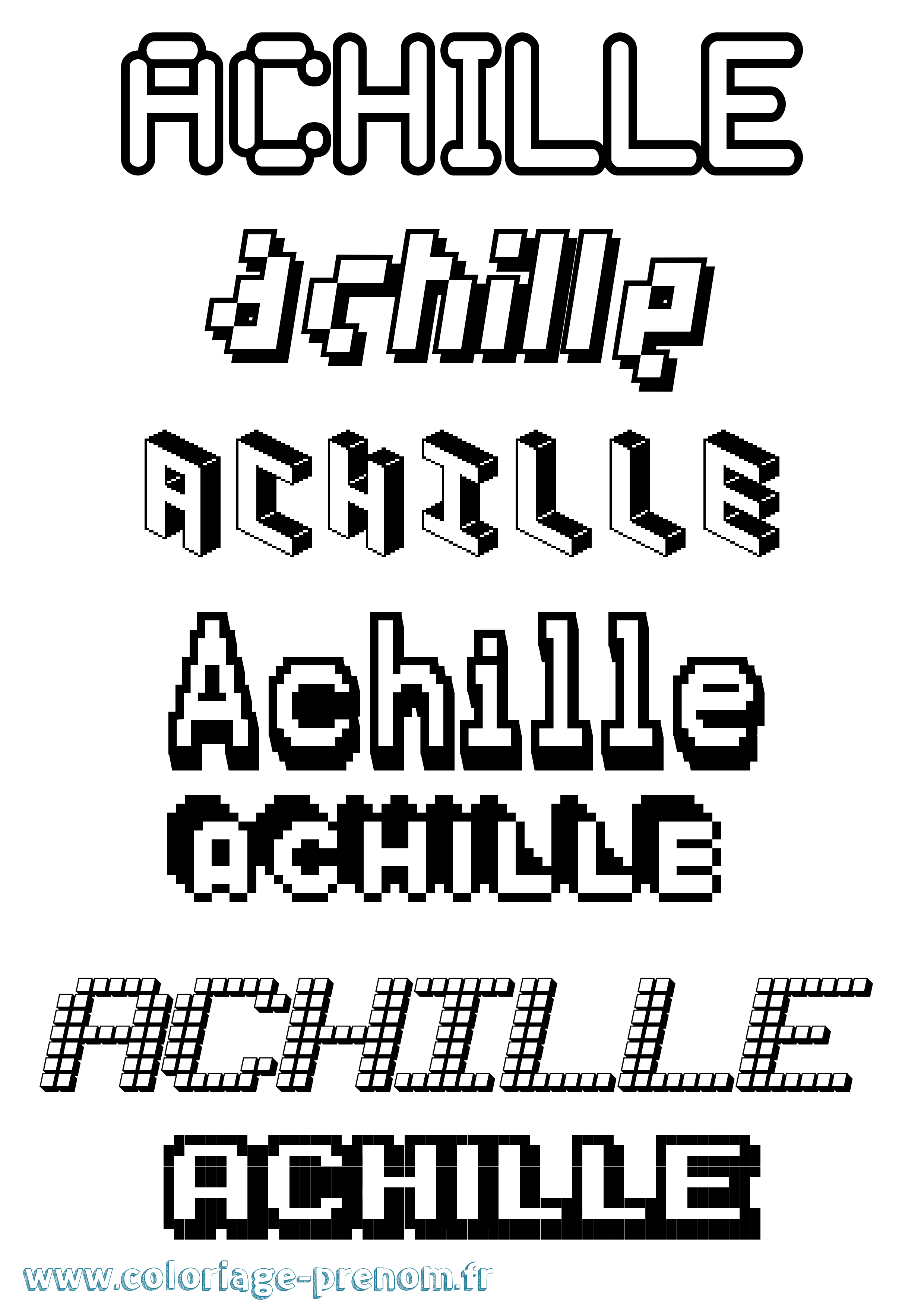 Coloriage prénom Achille Pixel