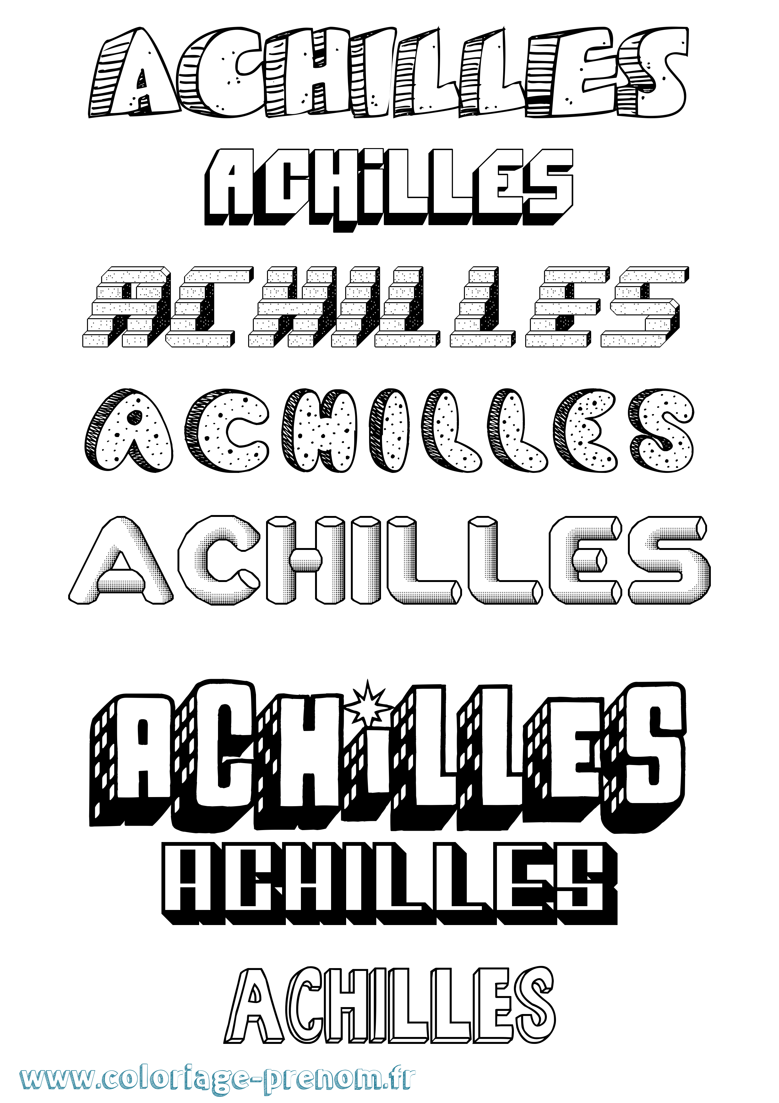Coloriage Achilles Effet 3D Coloriage prénom Achilles Effet 3D