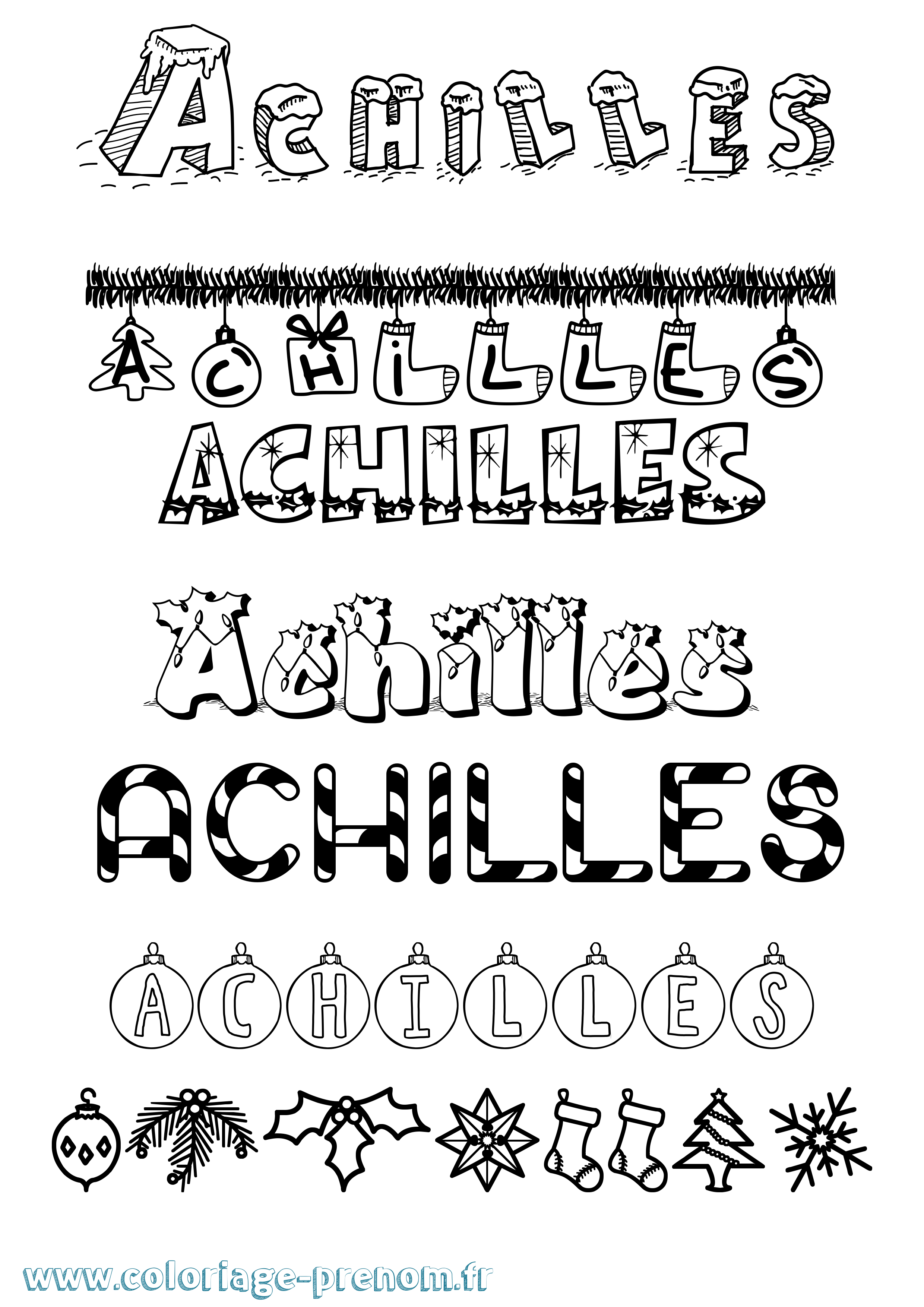 Coloriage prénom Achilles Noël