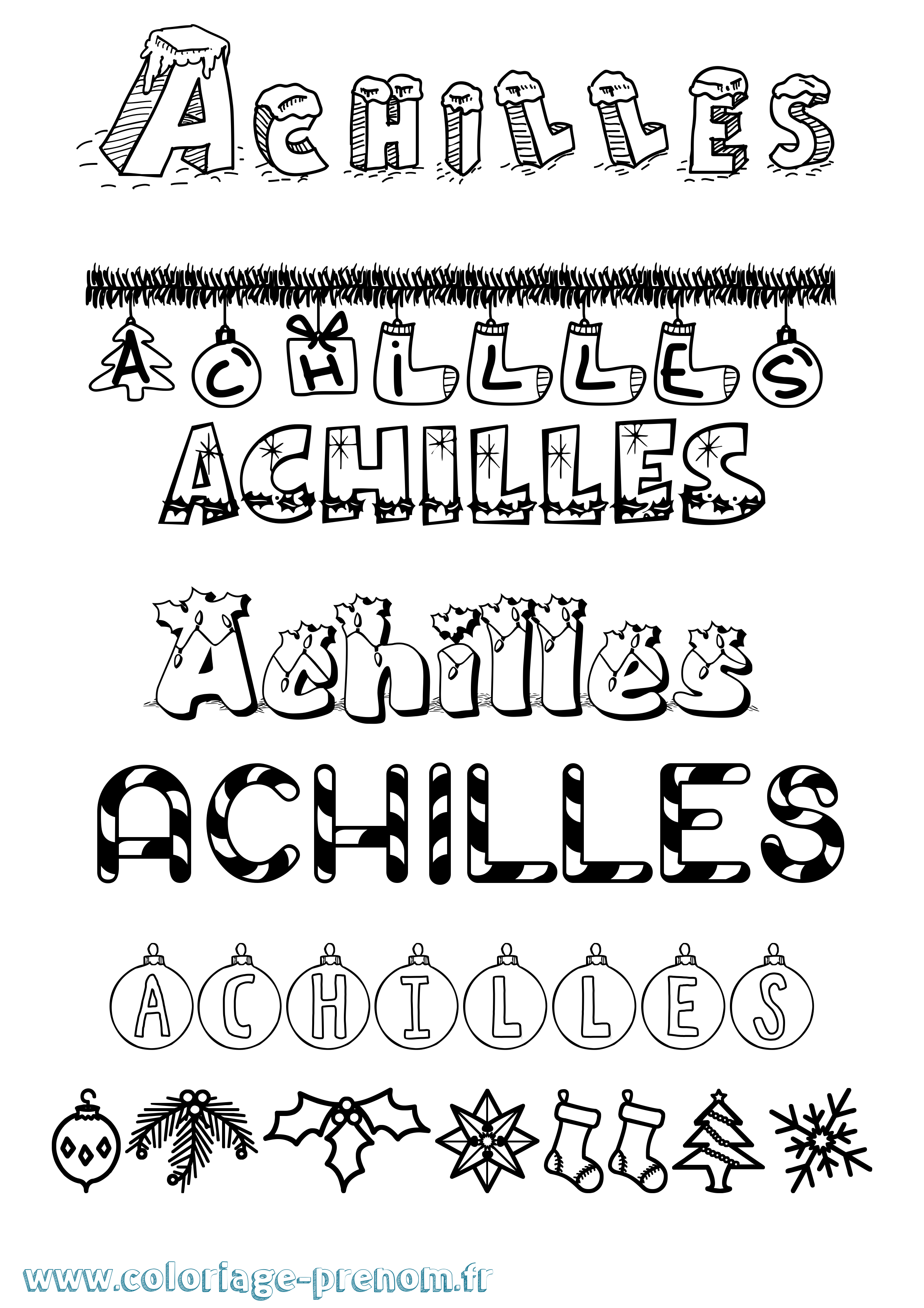 Coloriage Achilles Noël Coloriage prénom Achilles Noël