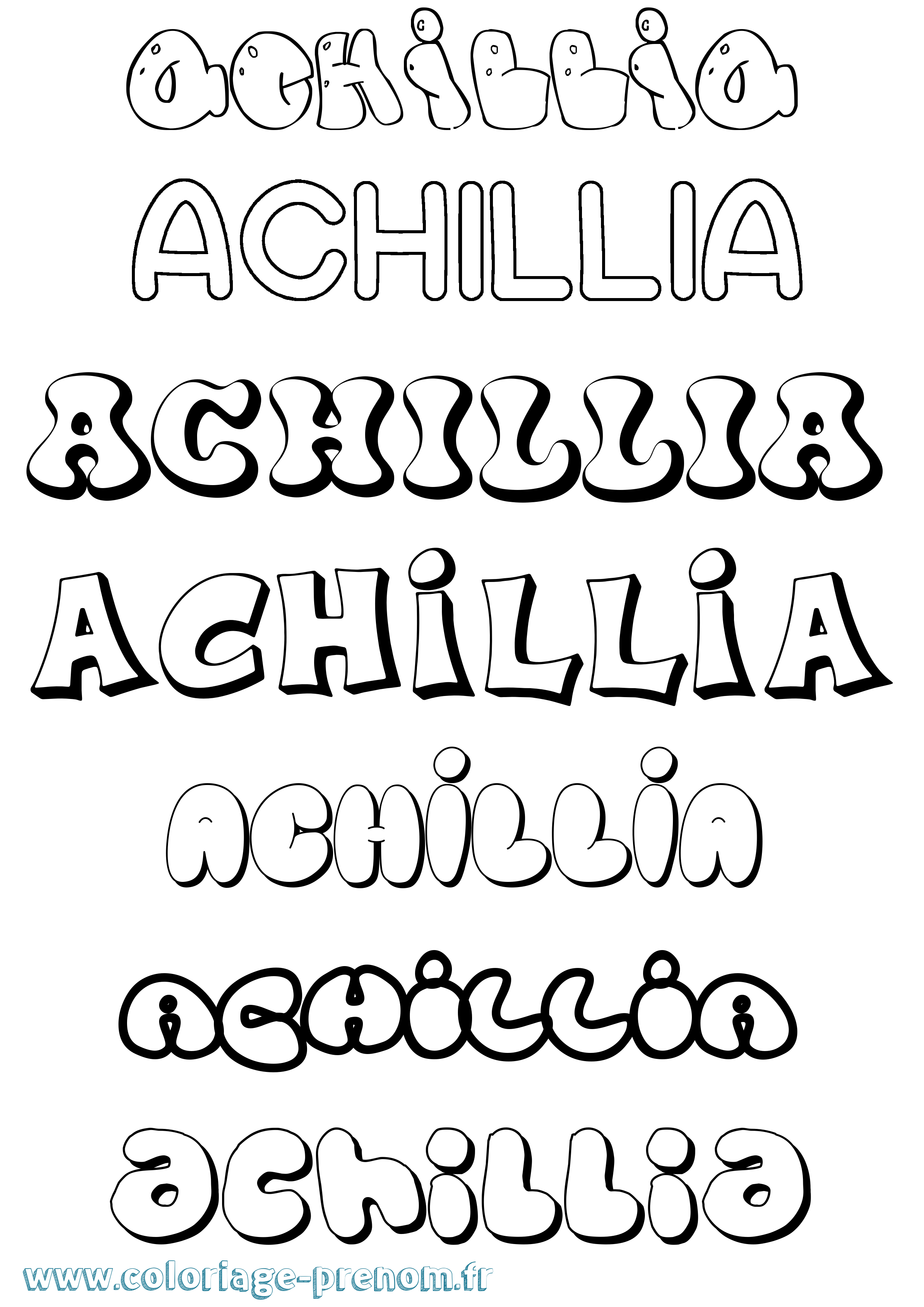 Coloriage prénom Achillia Bubble