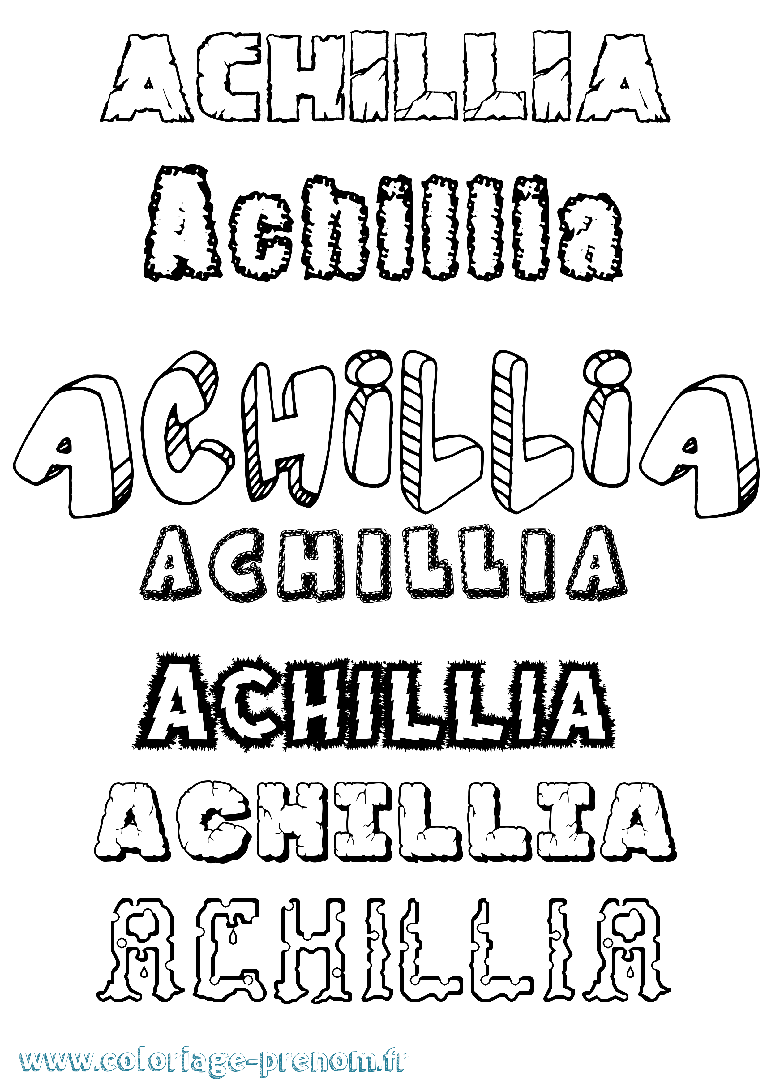 Coloriage prénom Achillia Destructuré